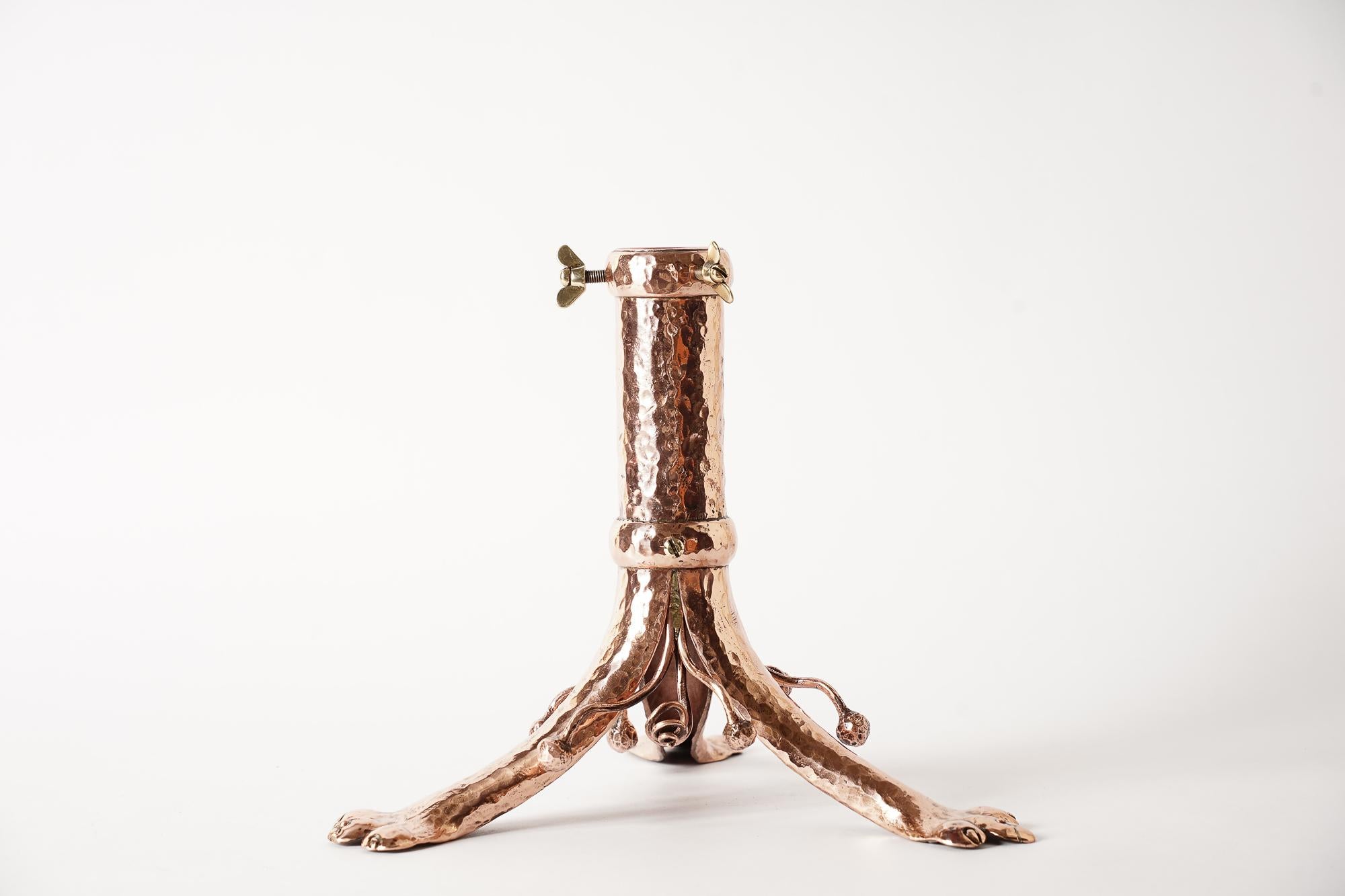 Jugendstil hammered copper christmas tree holder vienna around 1905
Polished and stove enameled.