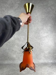 Jugendstil hanging lamp with orange lampshade by Muller Fréres