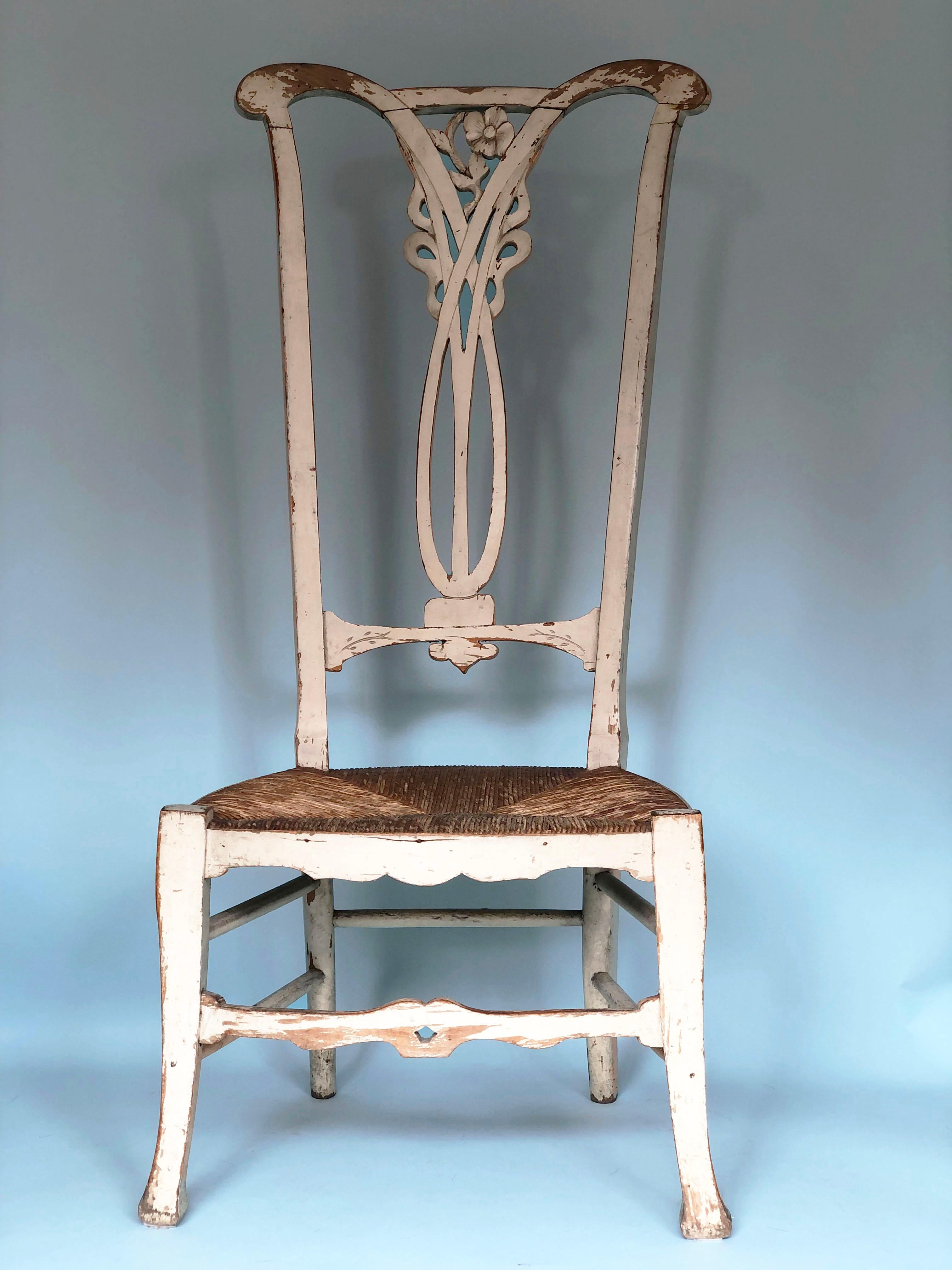 Hand-Carved Jugendstil High Back Chair Elm Wood Early 20th Century