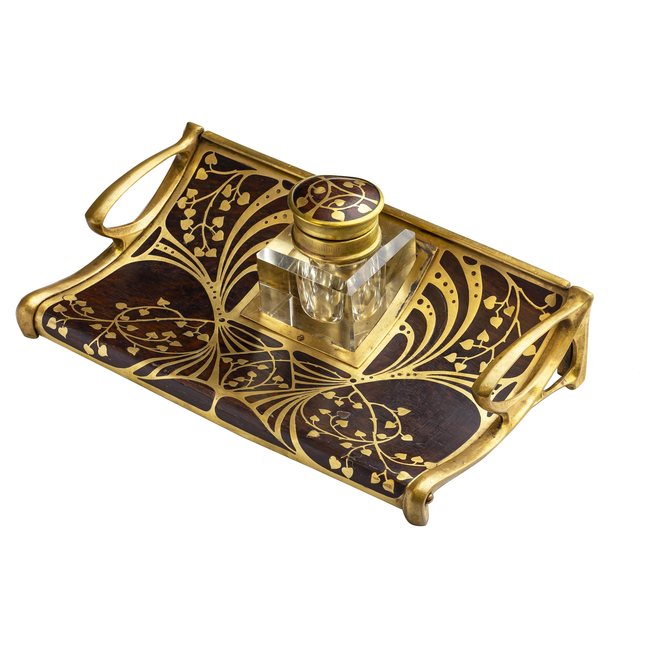 Jugendstil-Tintenfass & Tablett Erhard & Söhne zugeschrieben im Angebot