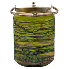 Used Jugendstil iridescent glass cookies jar, Pallme & König Austria ca. 1910.