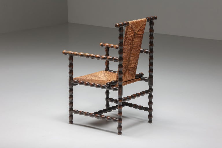 Austrian Jugendstil Josef Zotti Ebonized Dark Brown Chair in Wicker, Austria, 1911