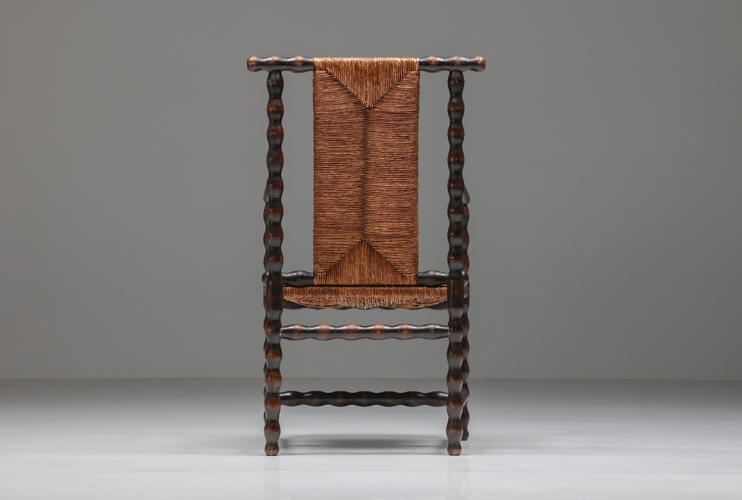 Early 20th Century Jugendstil Josef Zotti Ebonized Dark Brown Chair in Wicker, Austria, 1911
