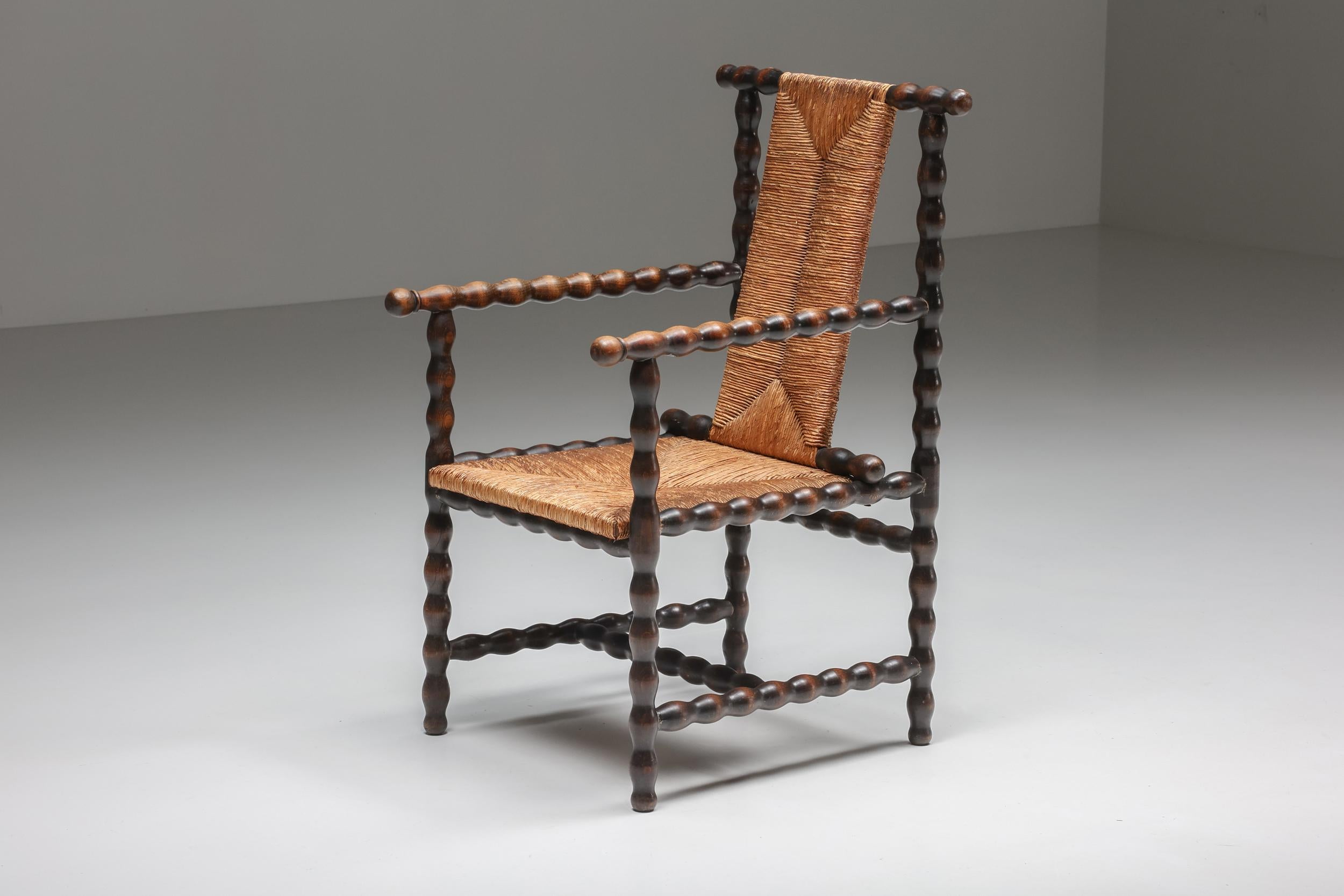 Early 20th Century Jugendstil Josef Zotti Ebonized Dark Brown Chair in Wicker, Austria, 1911
