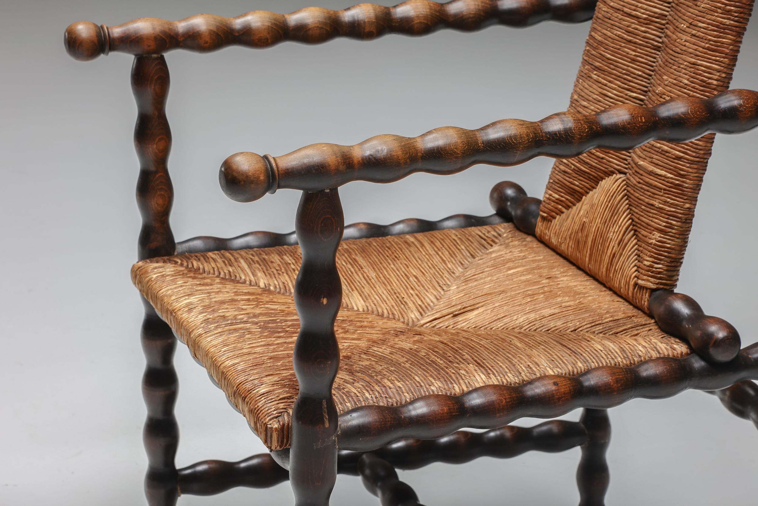 Wood Jugendstil Josef Zotti Ebonized Dark Brown Chair in Wicker, Austria, 1911