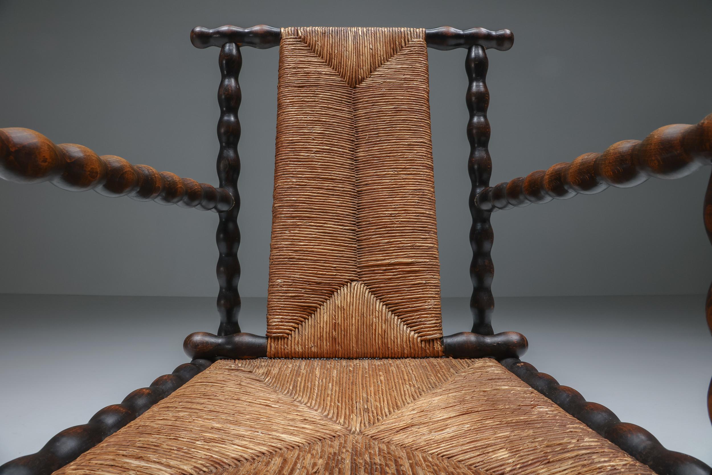 Jugendstil Josef Zotti Ebonized Dark Brown Chair in Wicker, Austria, 1911 1