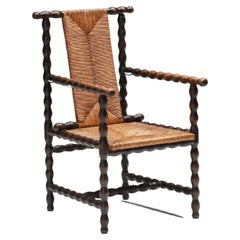 Jugendstil Josef Zotti Ebonized Dark Brown Chair in Wicker, Austria, 1911