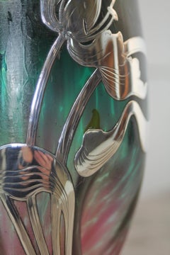 Jugendstil Loetz Titania Glass Vase With Silver Overlay