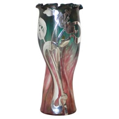 Jugendstil Loetz Titania Glass Vase With Silver Overlay