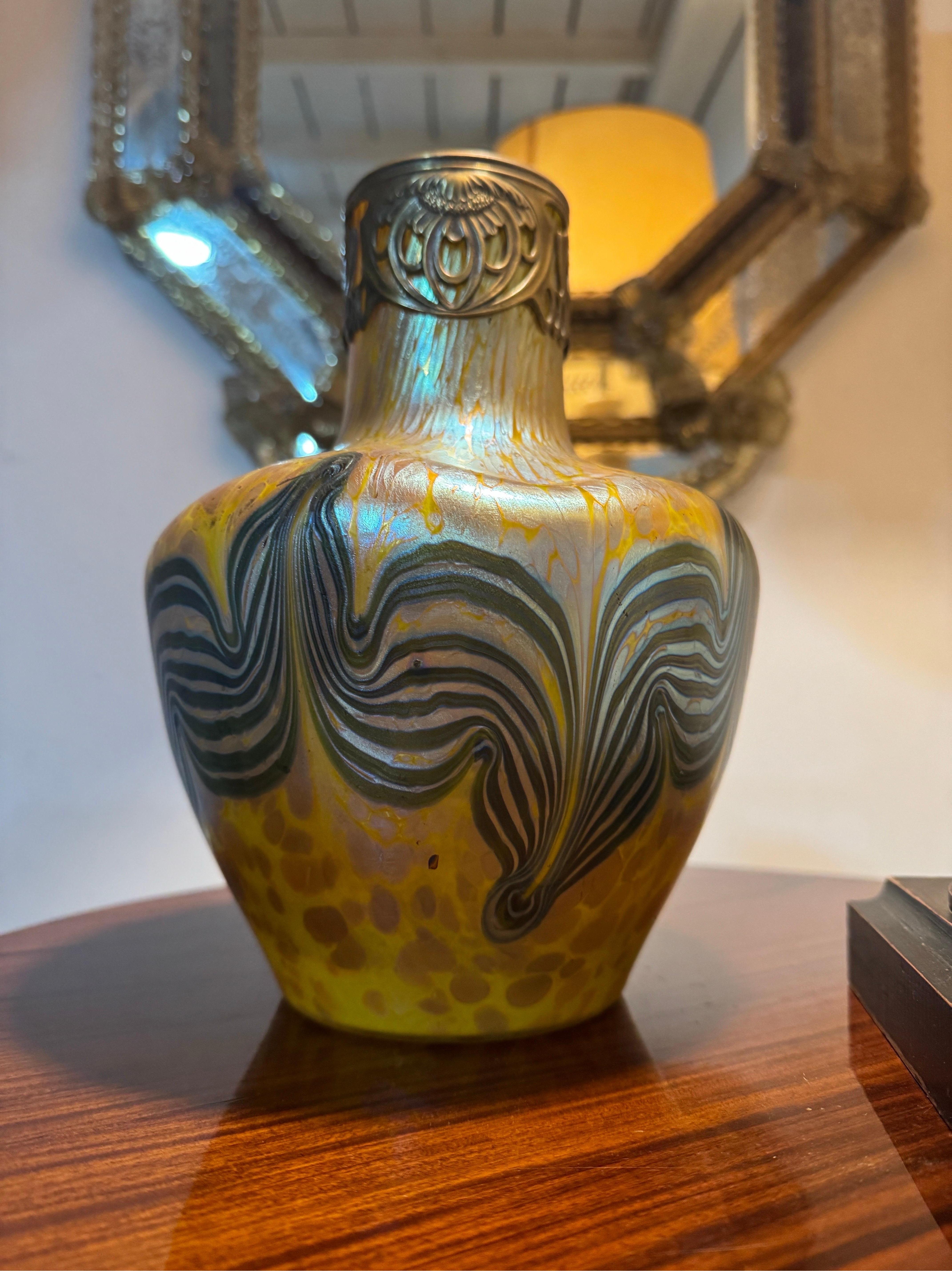 Art Nouveau Jugendstil LOETZ Vase Austria ca. 1900 Iridescent Blown Glass Franz Hofstoetter For Sale