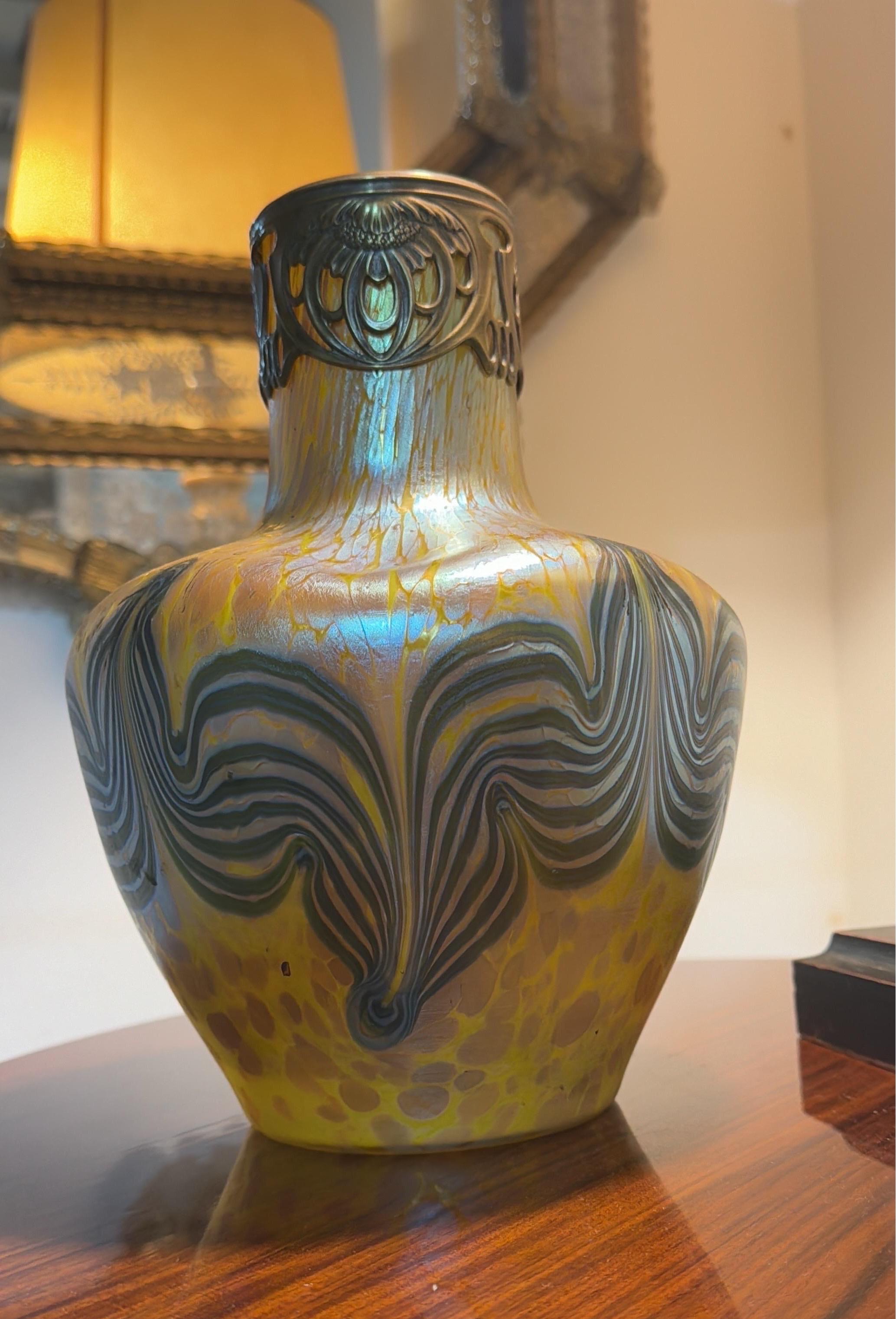 Austrian Jugendstil LOETZ Vase Austria ca. 1900 Iridescent Blown Glass Franz Hofstoetter For Sale