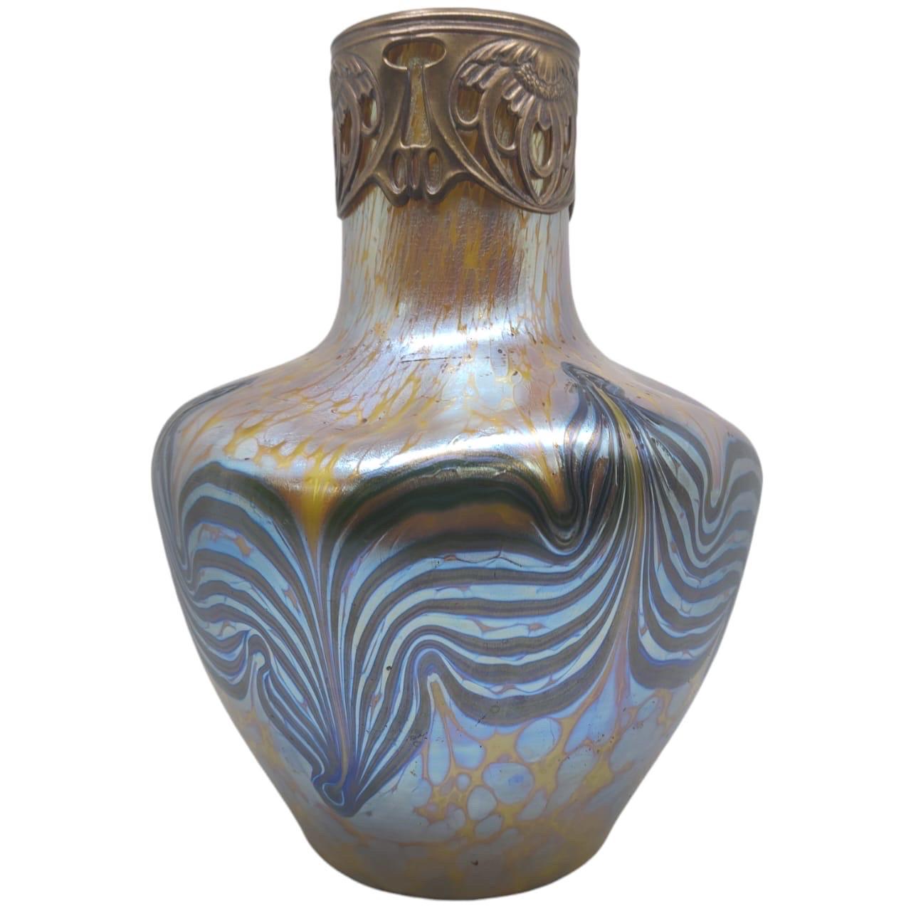 Early 20th Century Jugendstil LOETZ Vase Austria ca. 1900 Iridescent Blown Glass Franz Hofstoetter For Sale