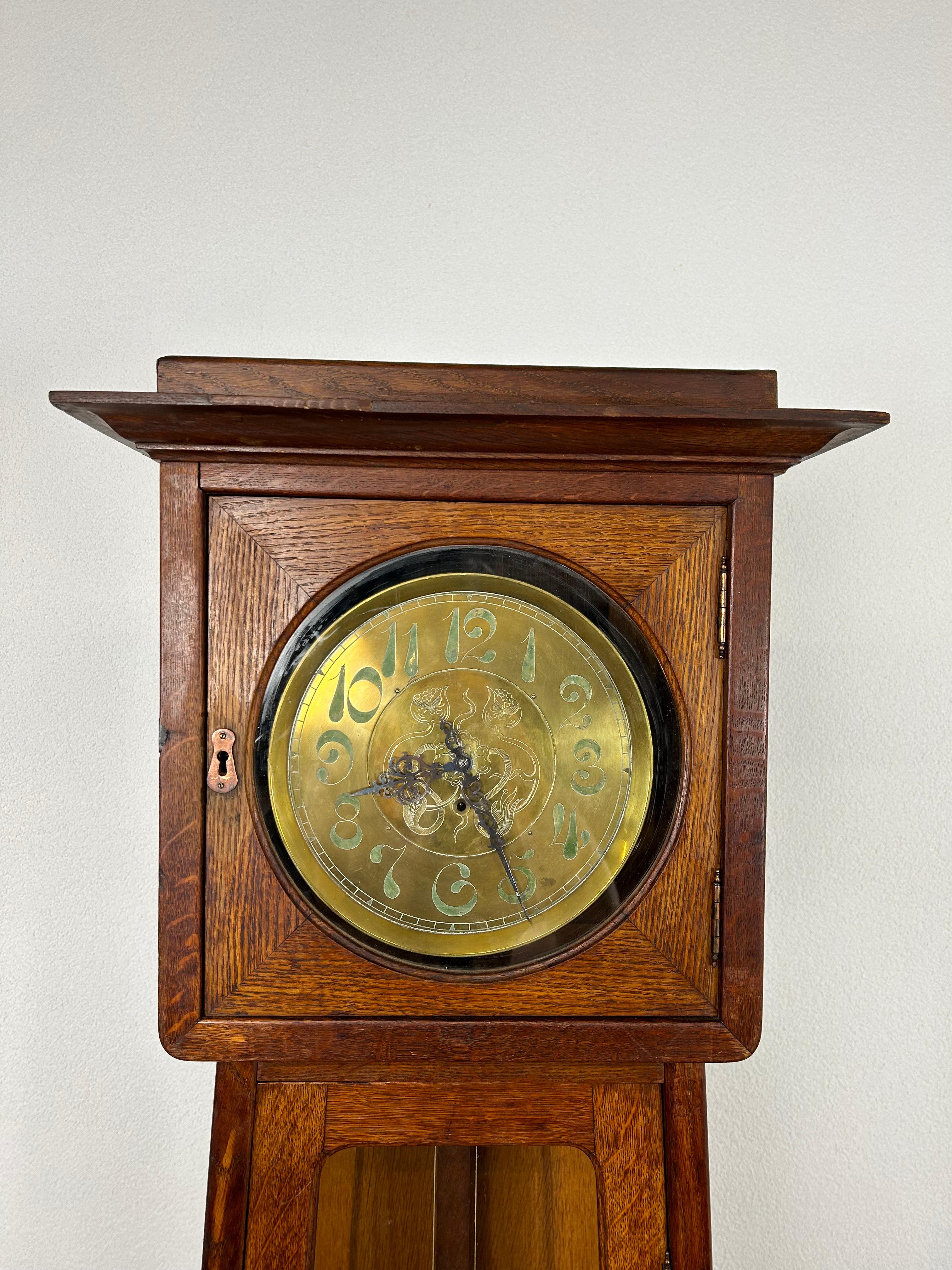 Brass Jugendstil longcase clock For Sale