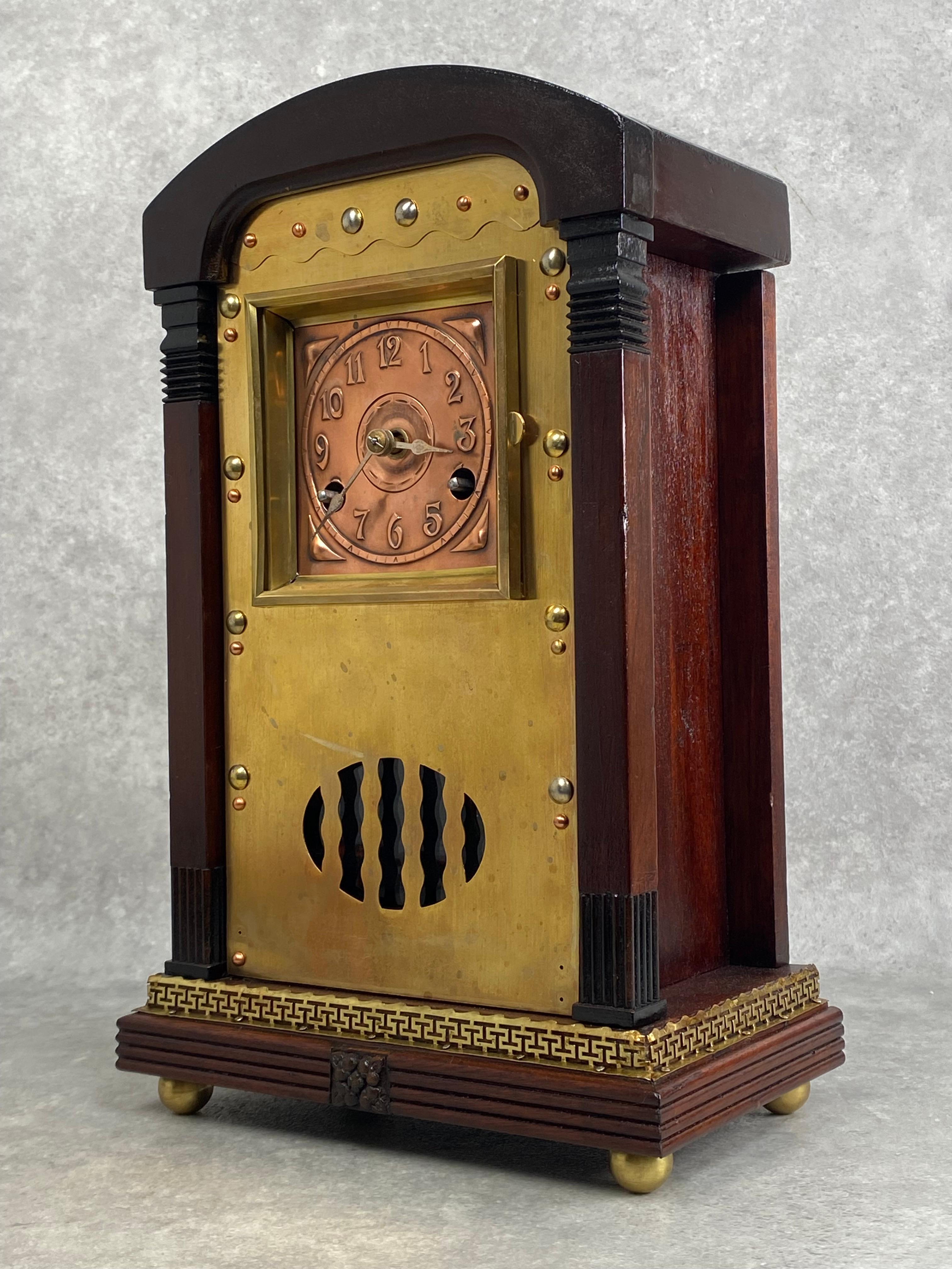 Jugendstil mantel clock by Junghans Darmstadt. Professionally stained and repolished.