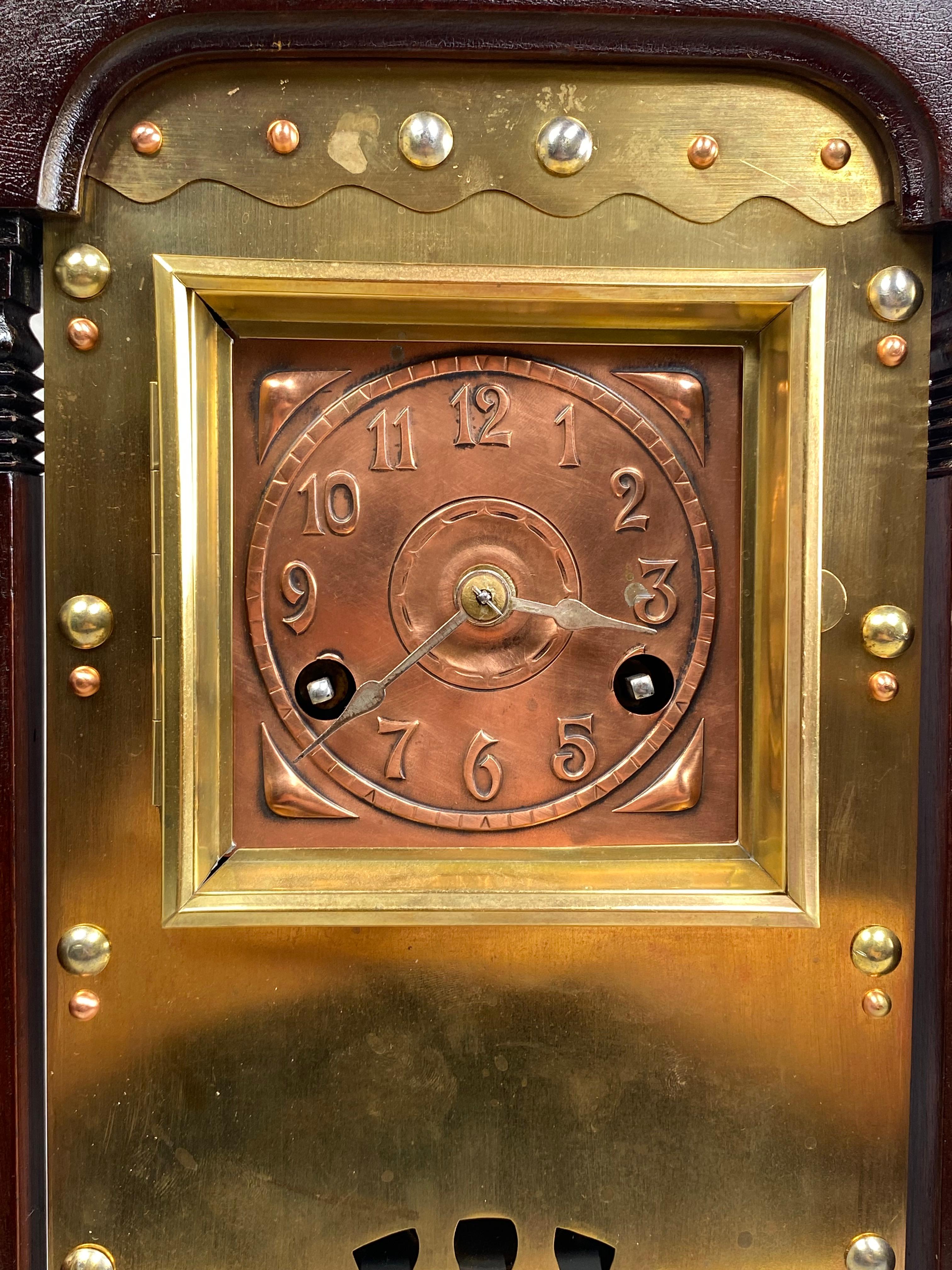 Brass Jugendstil mantel clock by Junghans Darmstadt For Sale
