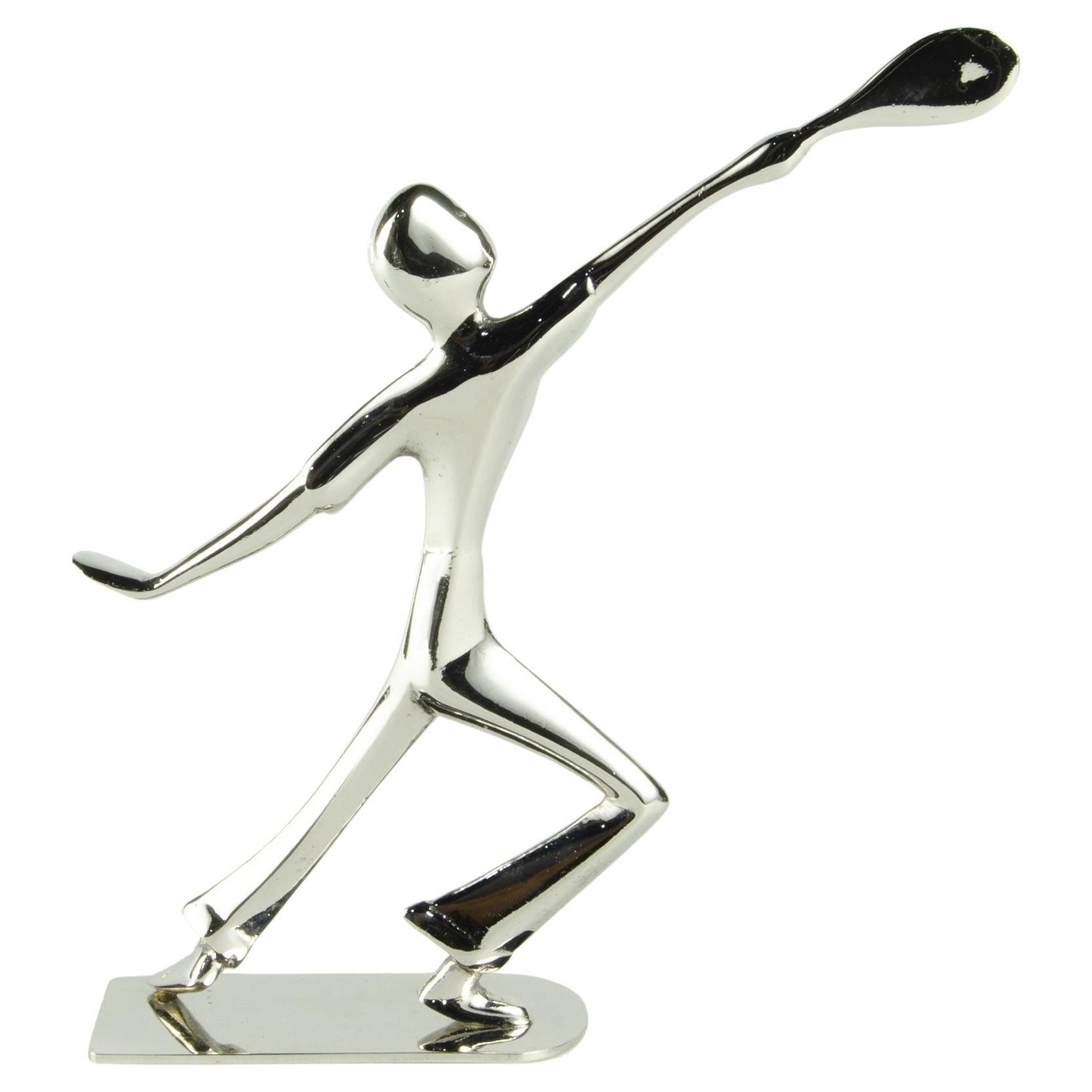 Jugendstil Nickel-Brass Tennis Player Figurine by Karl Hagenauer, Austria For Sale