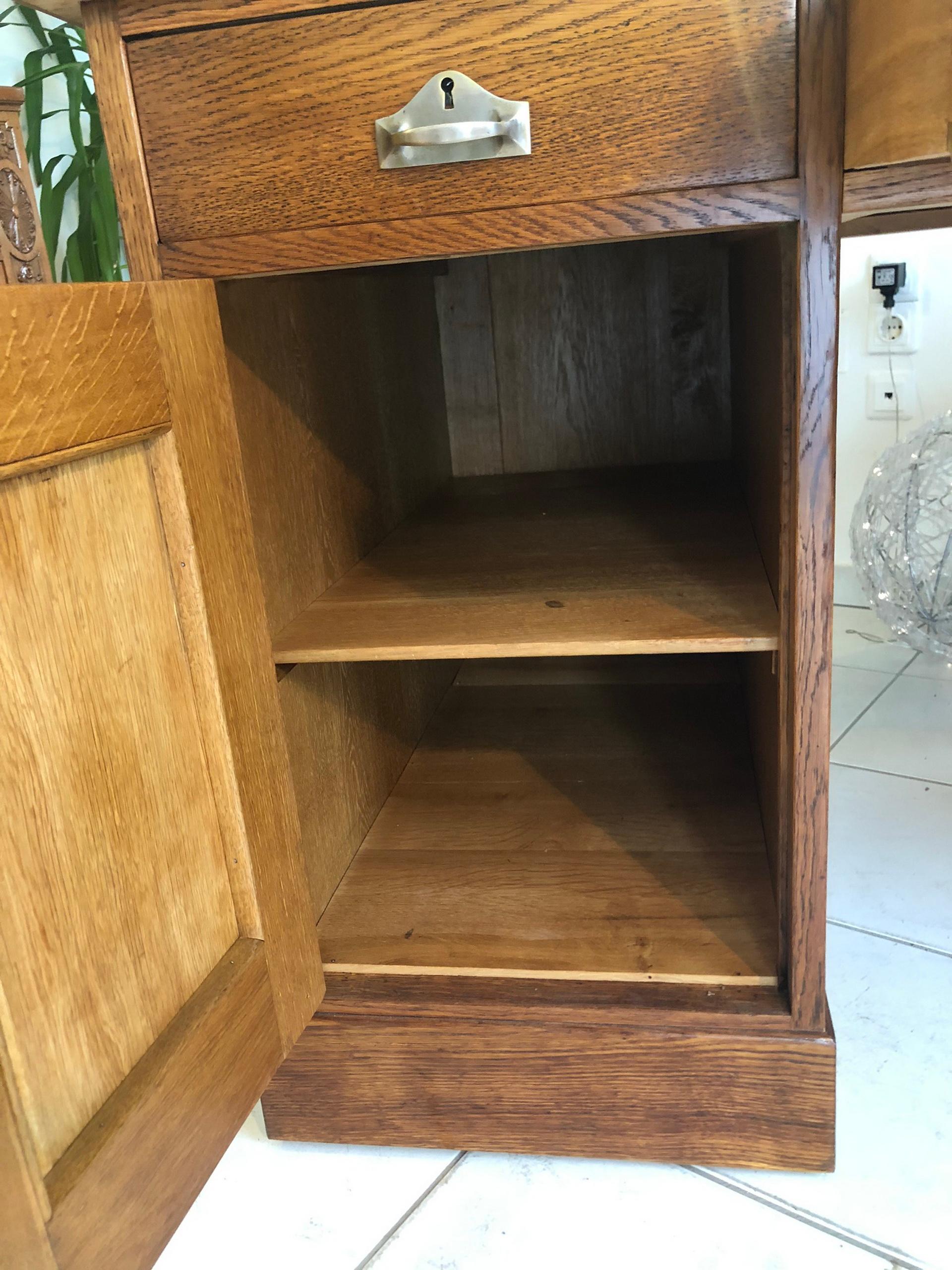 Jugendstil Oak Wood Desk with Metal Handles In Good Condition For Sale In Senden, NRW