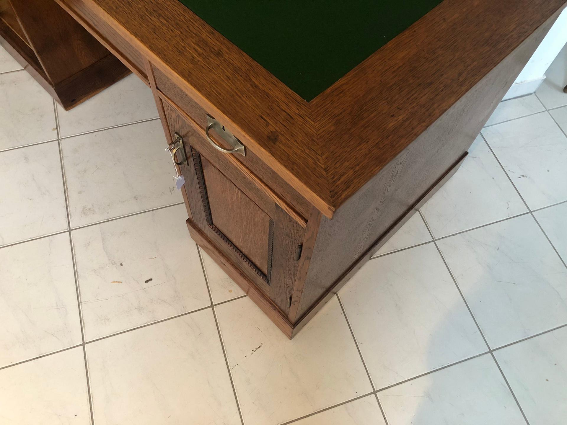 Jugendstil Oak Wood Desk with Metal Handles For Sale 1