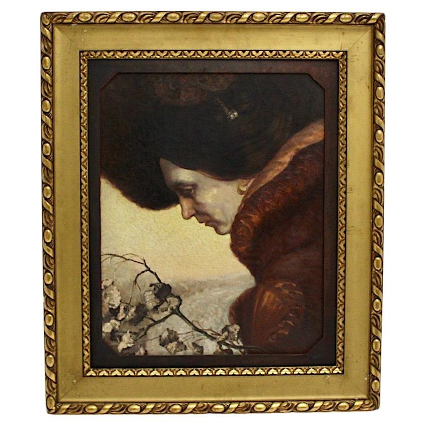 Jugendstil Oil on Canvas Painting Emil Fiala Autumn Time Vienna 1919 For Sale