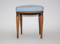 Jugendstil Walnut Blue Upholstery Otto Prutscher Vintage Stool Vienna circa 1900