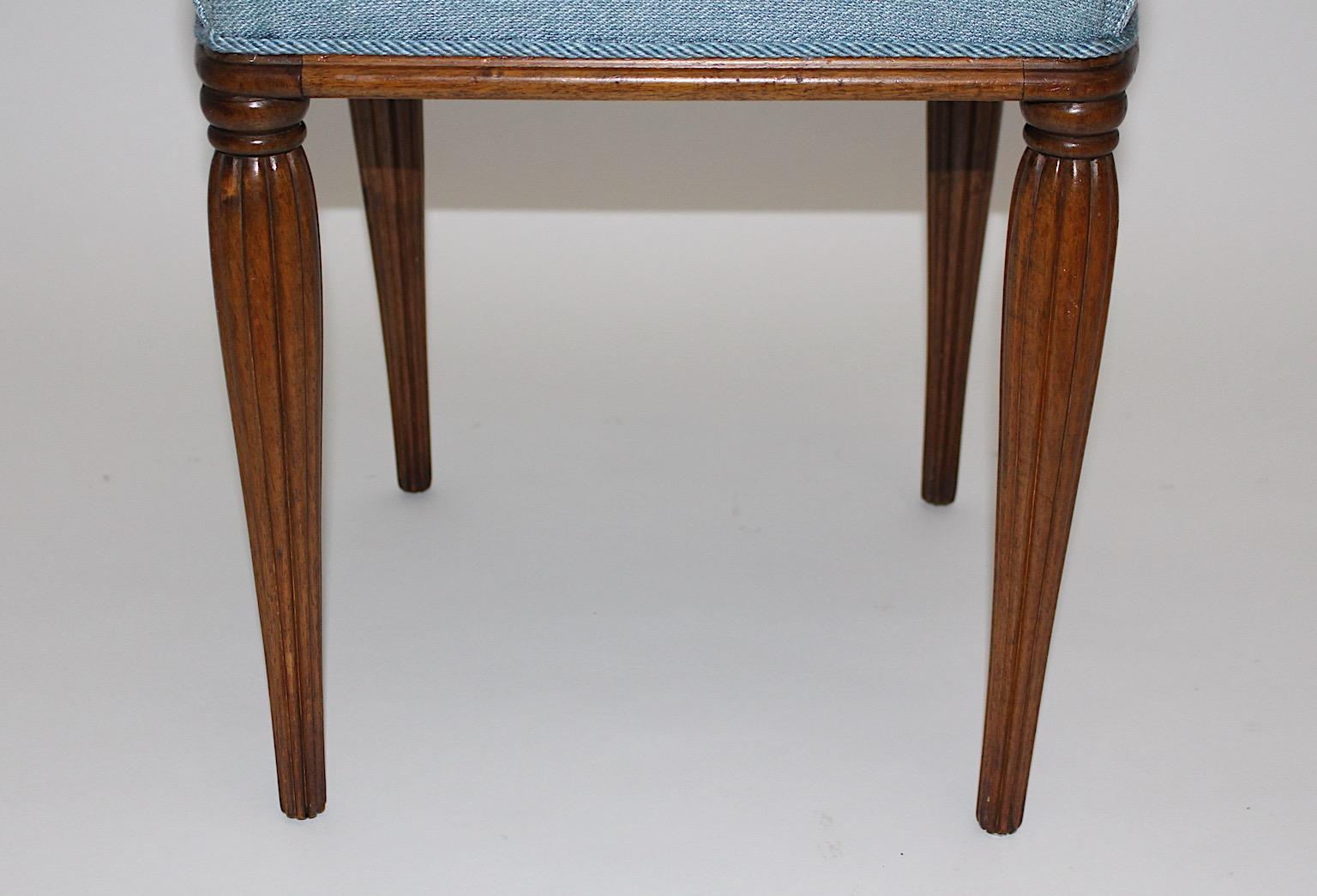 Jugendstil Walnut Blue Upholstery Otto Prutscher Vintage Stool Vienna circa 1900 For Sale 1