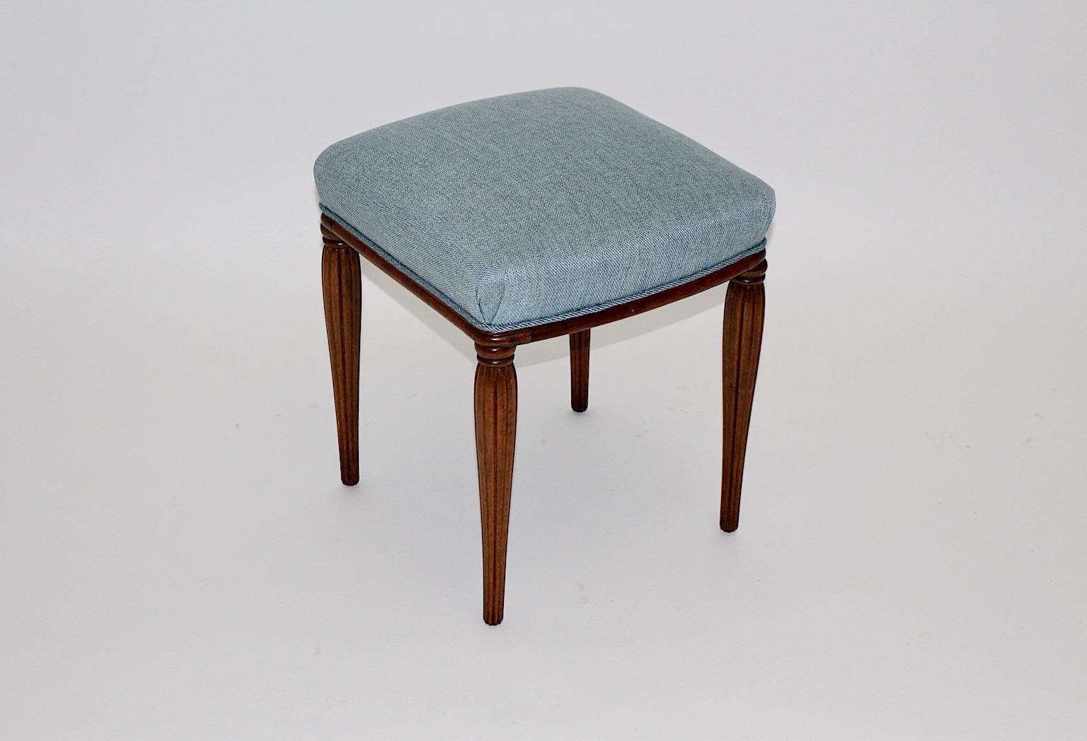 Jugendstil Walnut Blue Upholstery Otto Prutscher Vintage Stool Vienna circa 1900 For Sale 3