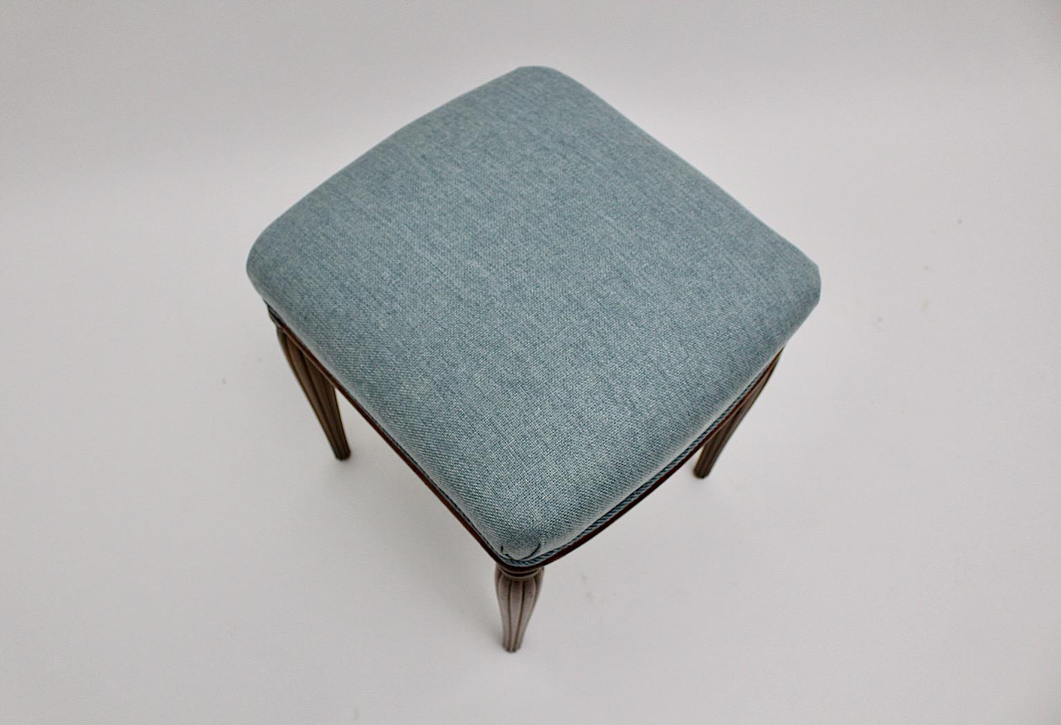 Jugendstil Walnut Blue Upholstery Otto Prutscher Vintage Stool Vienna circa 1900 For Sale 4