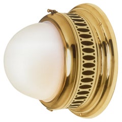 Jugendstil-Wand-/Deckenleuchte Otto Wagner aus Messing und Opalglas, Neuausgabe