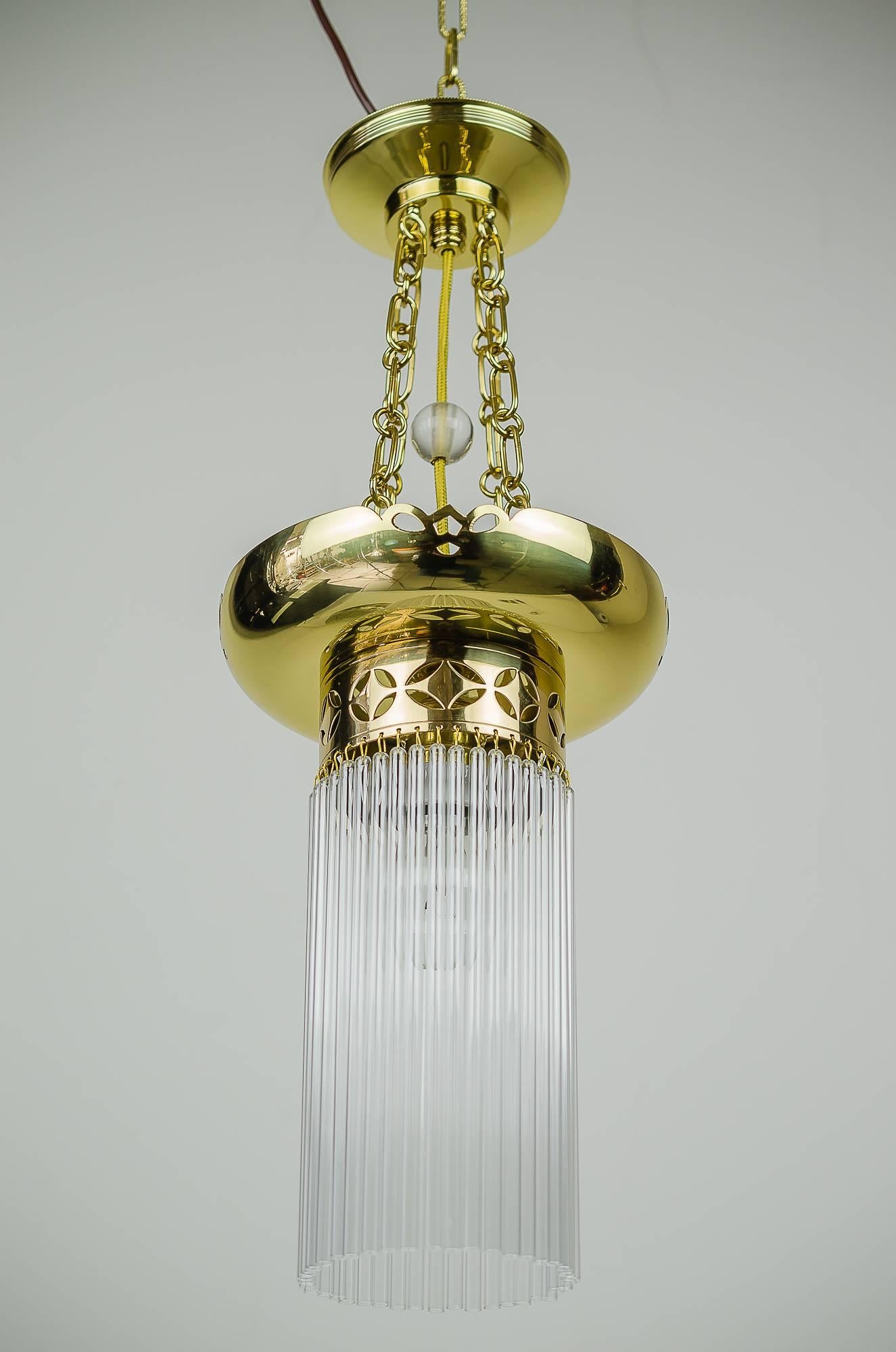 Jugendstil pendant, circa 1910
Polished and stove enamelled
Glass sticks replaced (new).
 