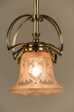 Jugendstil Pendant circa 1908 with Original Glass Shade
