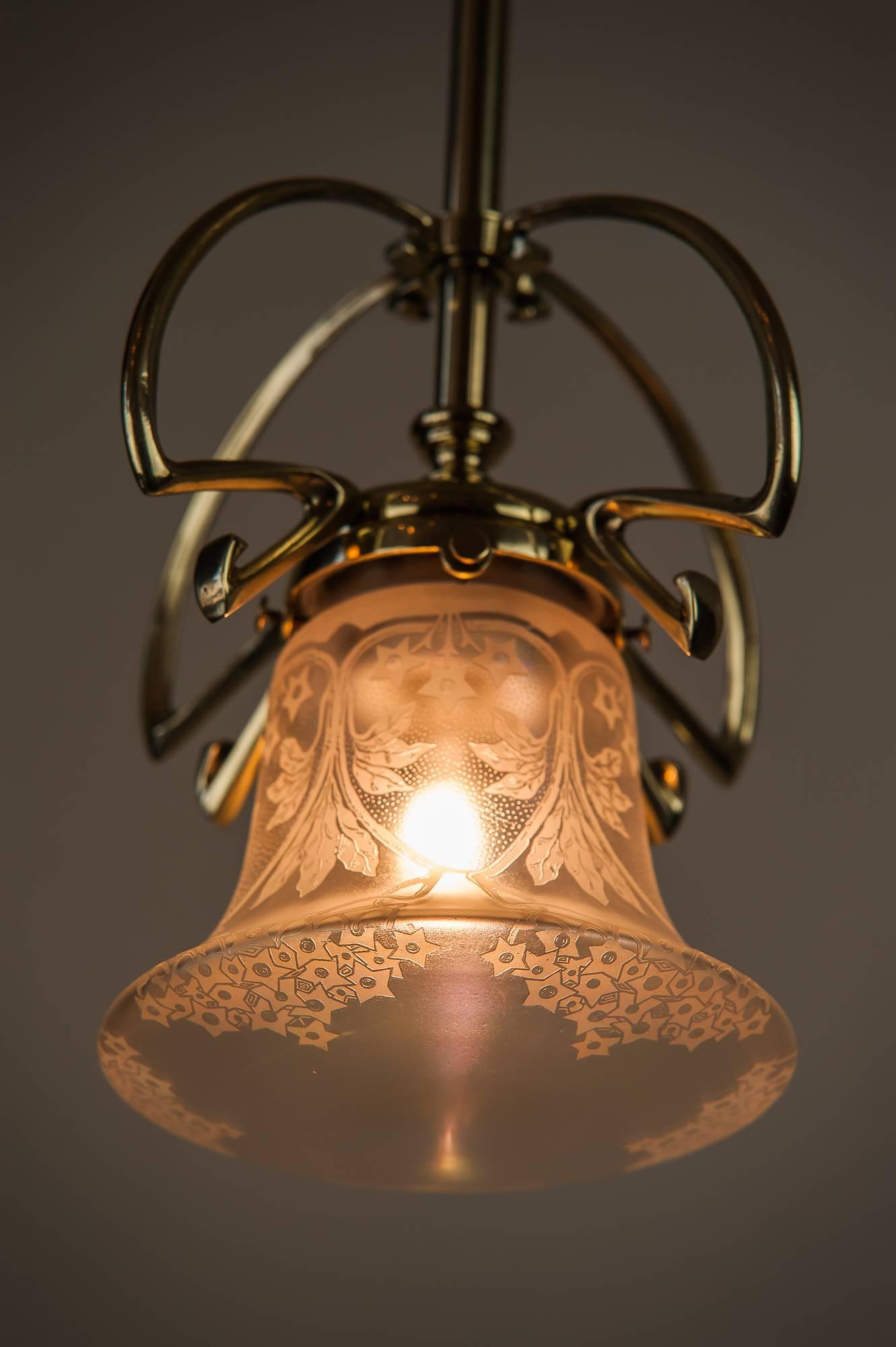 Early 20th Century Jugendstil Pendant circa 1908 with Original Glass Shade For Sale