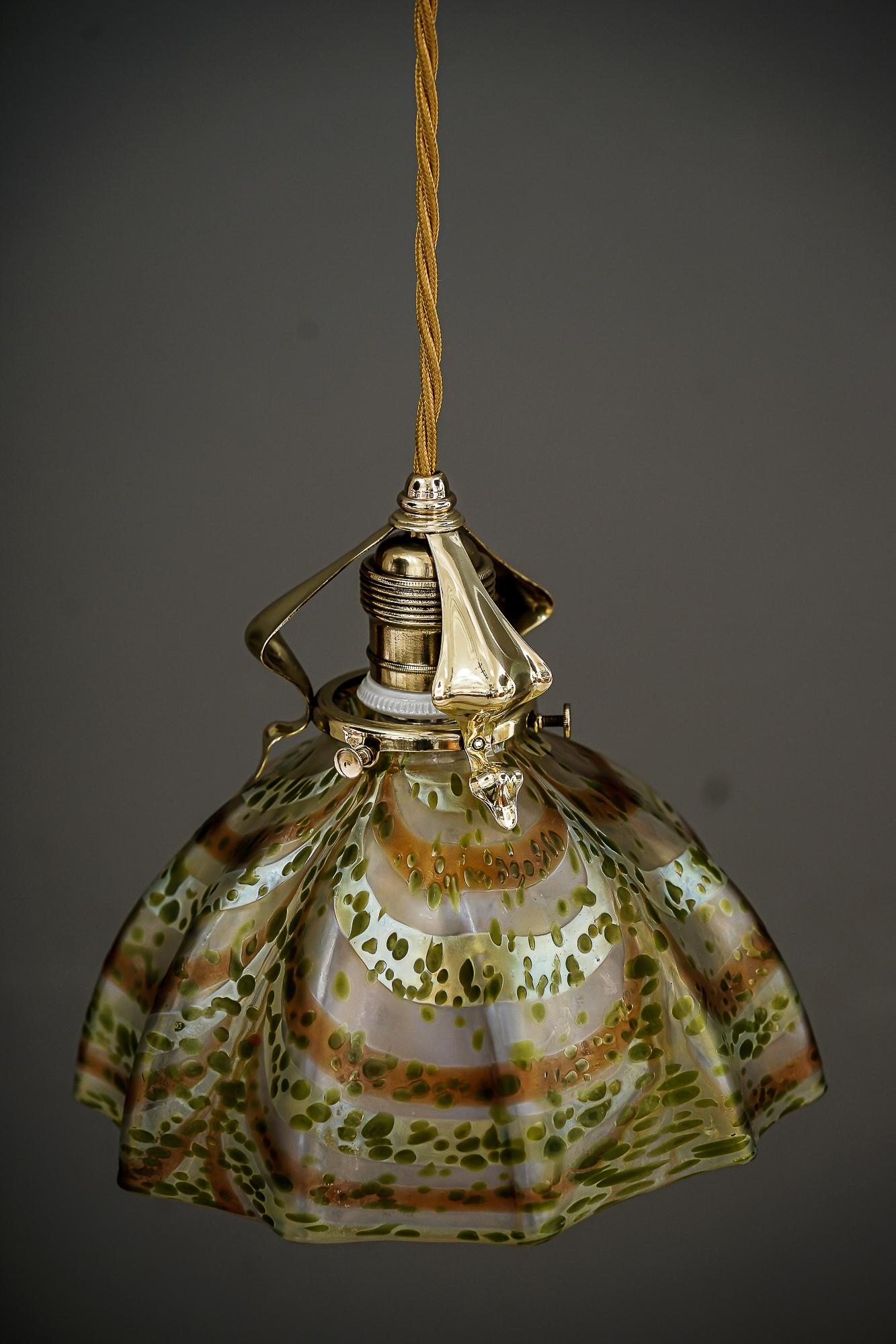 Austrian Jugendstil Pendant Vienna Around 1907 with Loetz Glass Shade For Sale