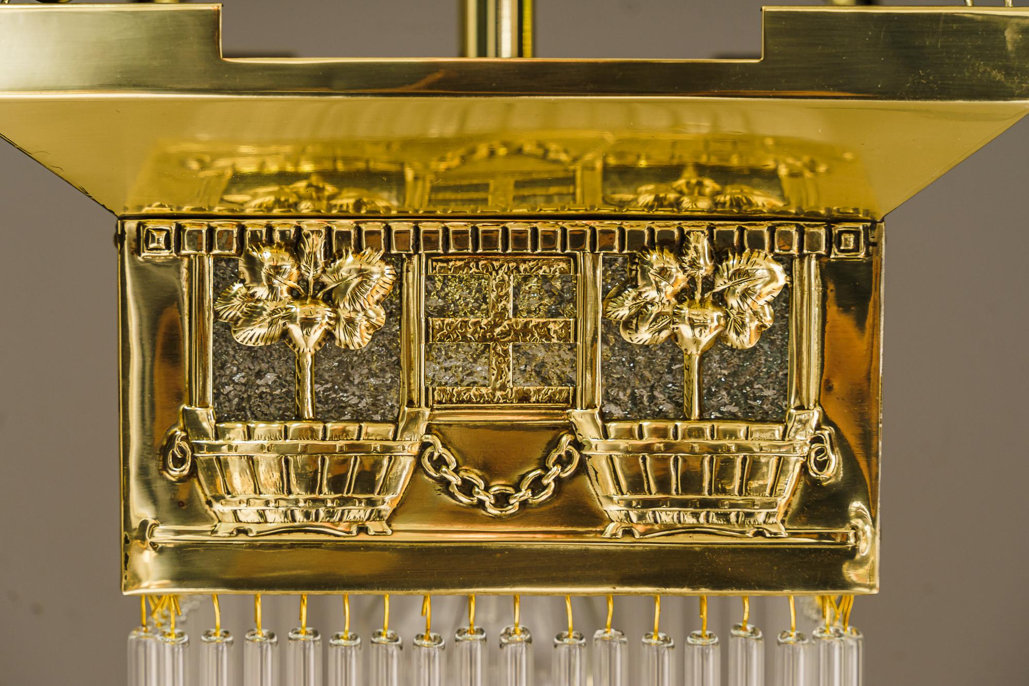 Wiener Jugendstil-Hängelampe um 1908 (Messing)