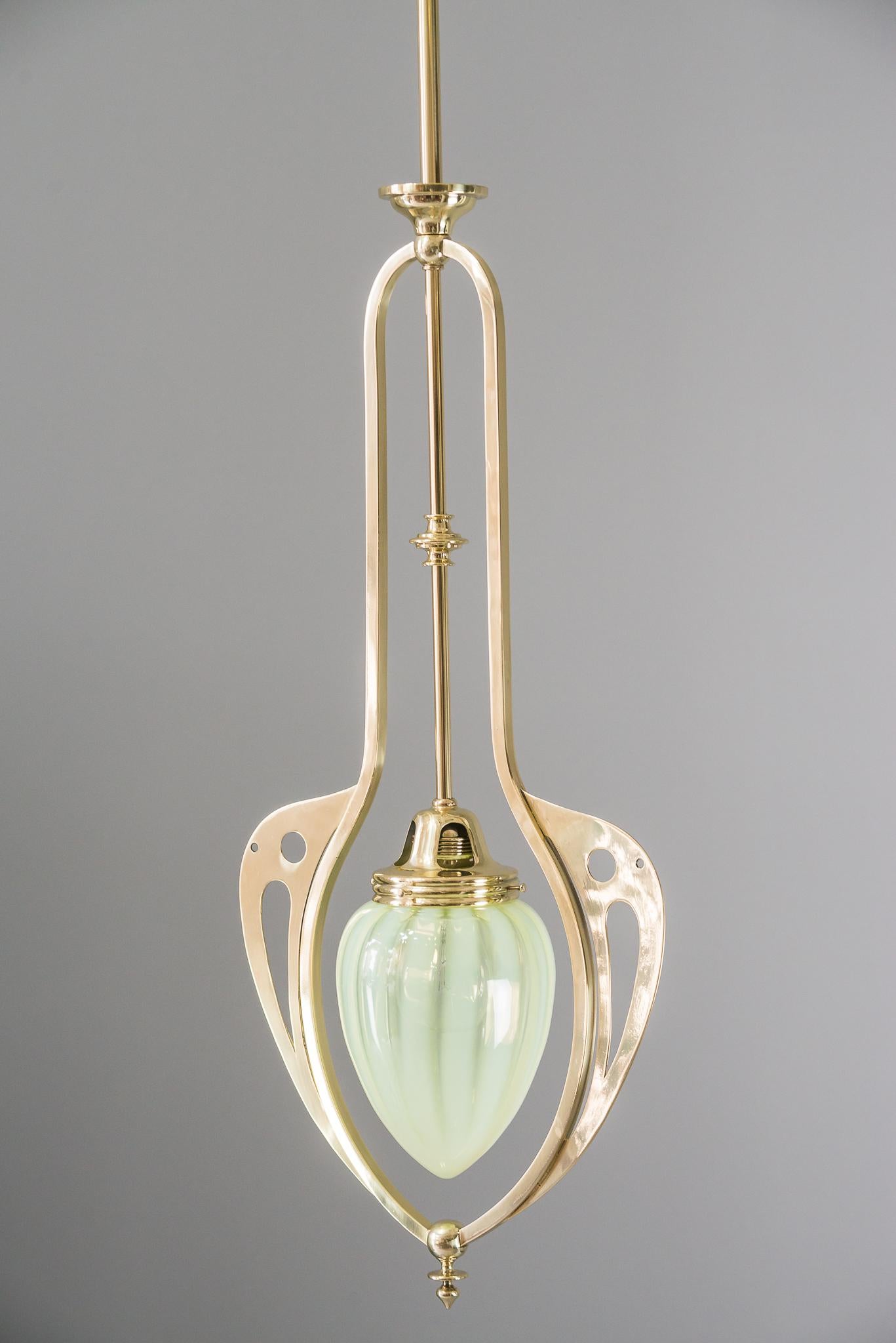 Austrian Jugendstil Pendant Vienna circa 1909 with Original Green Opaline Glass