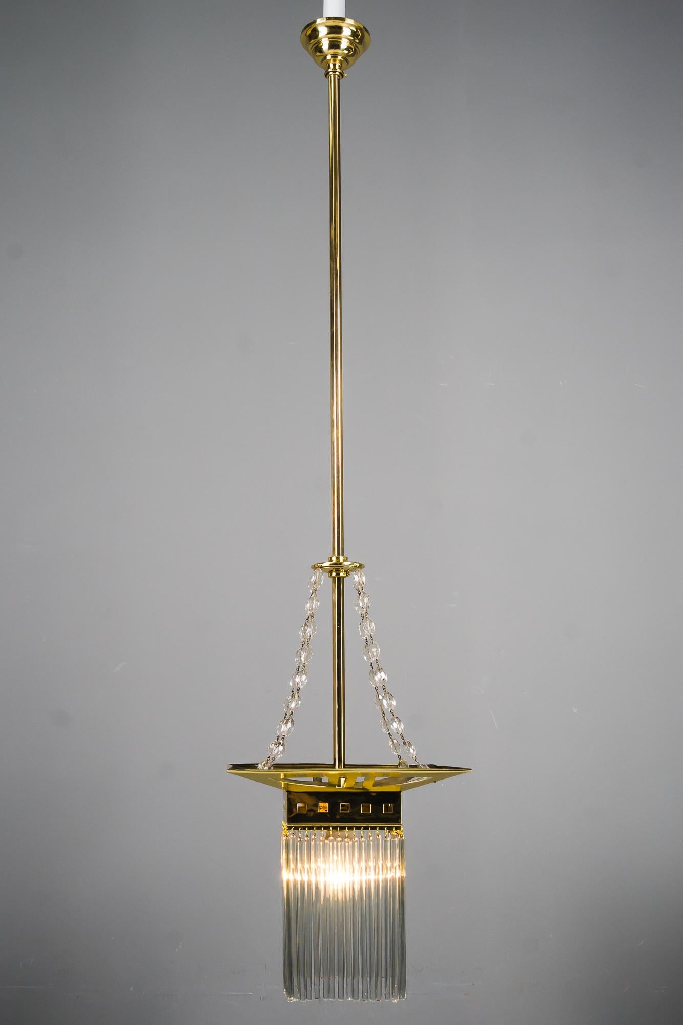 Jugendstil pendant vienna around 1910s
Brass polished and stove enamelled
Original solid glass sticks.