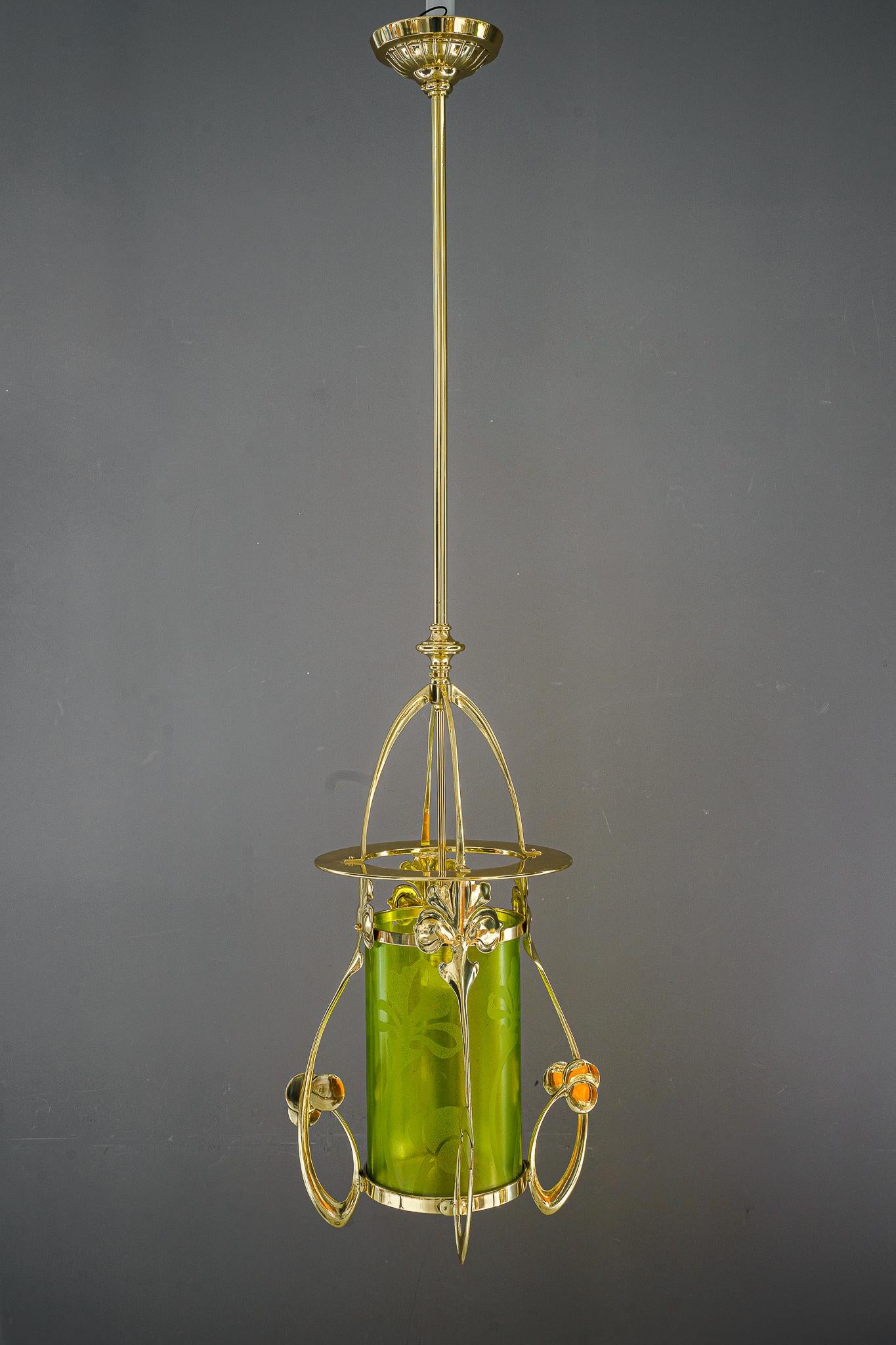 Jugendstil Pendant with hand painted glass shade vienna around 1908 For Sale 10