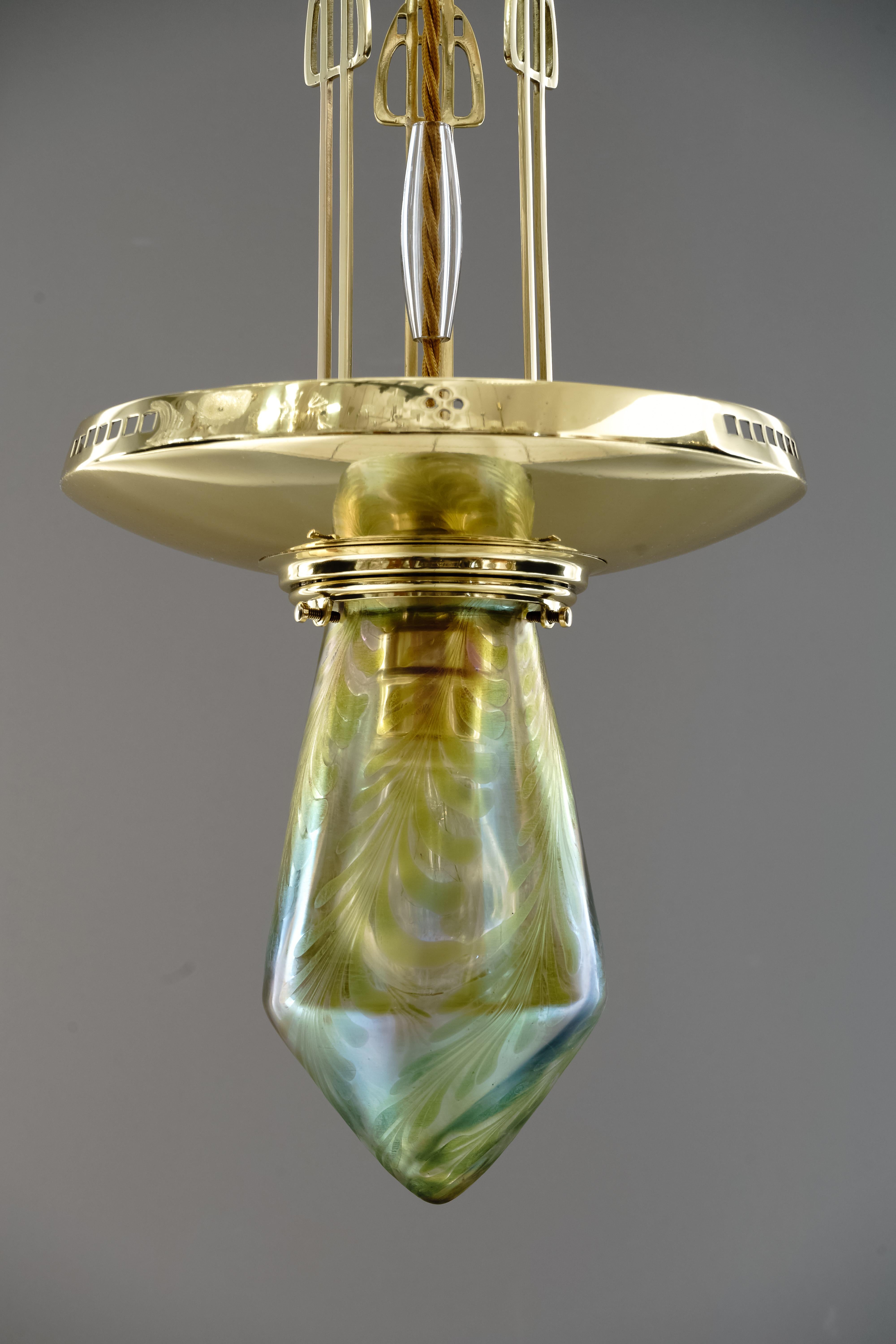 Early 20th Century Jugendstil Pendant with Loetz Glass, Vienna, circa 1910s