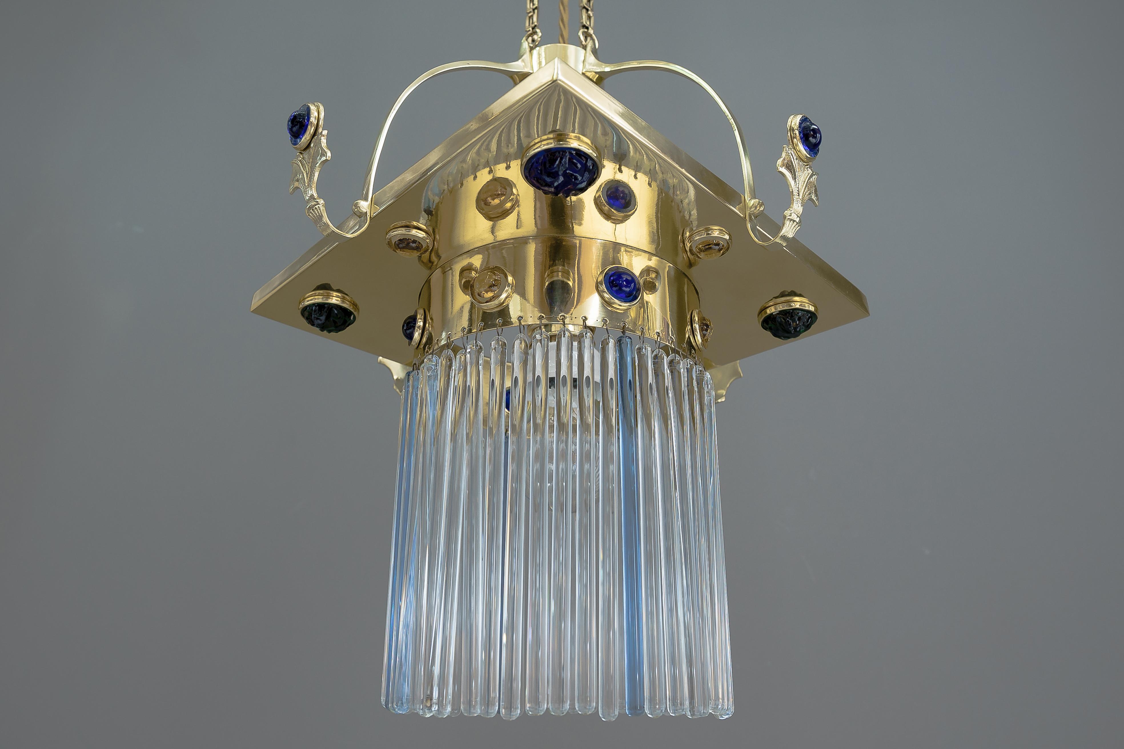 Polished Jugendstil Pendant with Opaline Glass Stones and Solid Glass Sticks, Vienna 1908