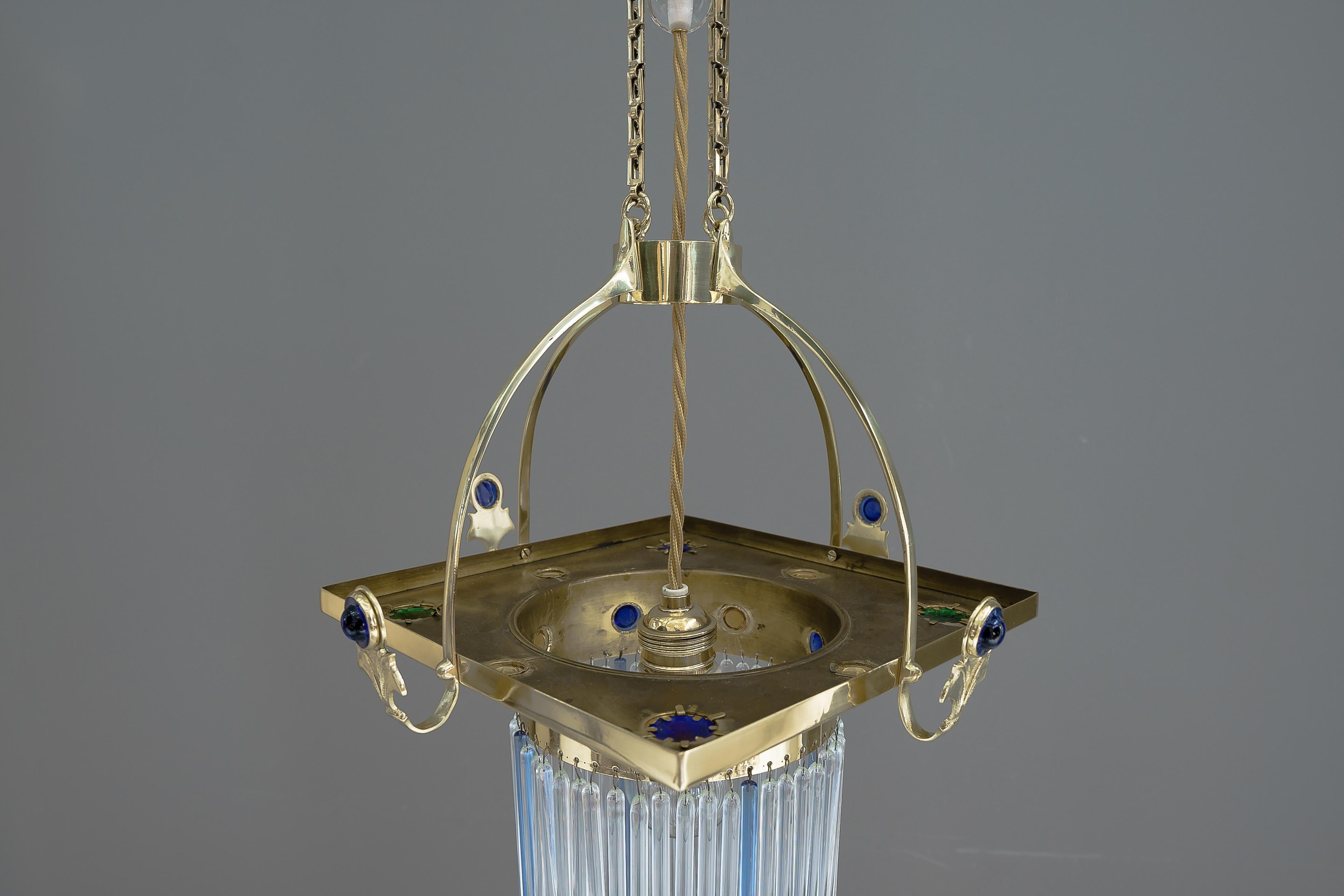 Early 20th Century Jugendstil Pendant with Opaline Glass Stones and Solid Glass Sticks, Vienna 1908