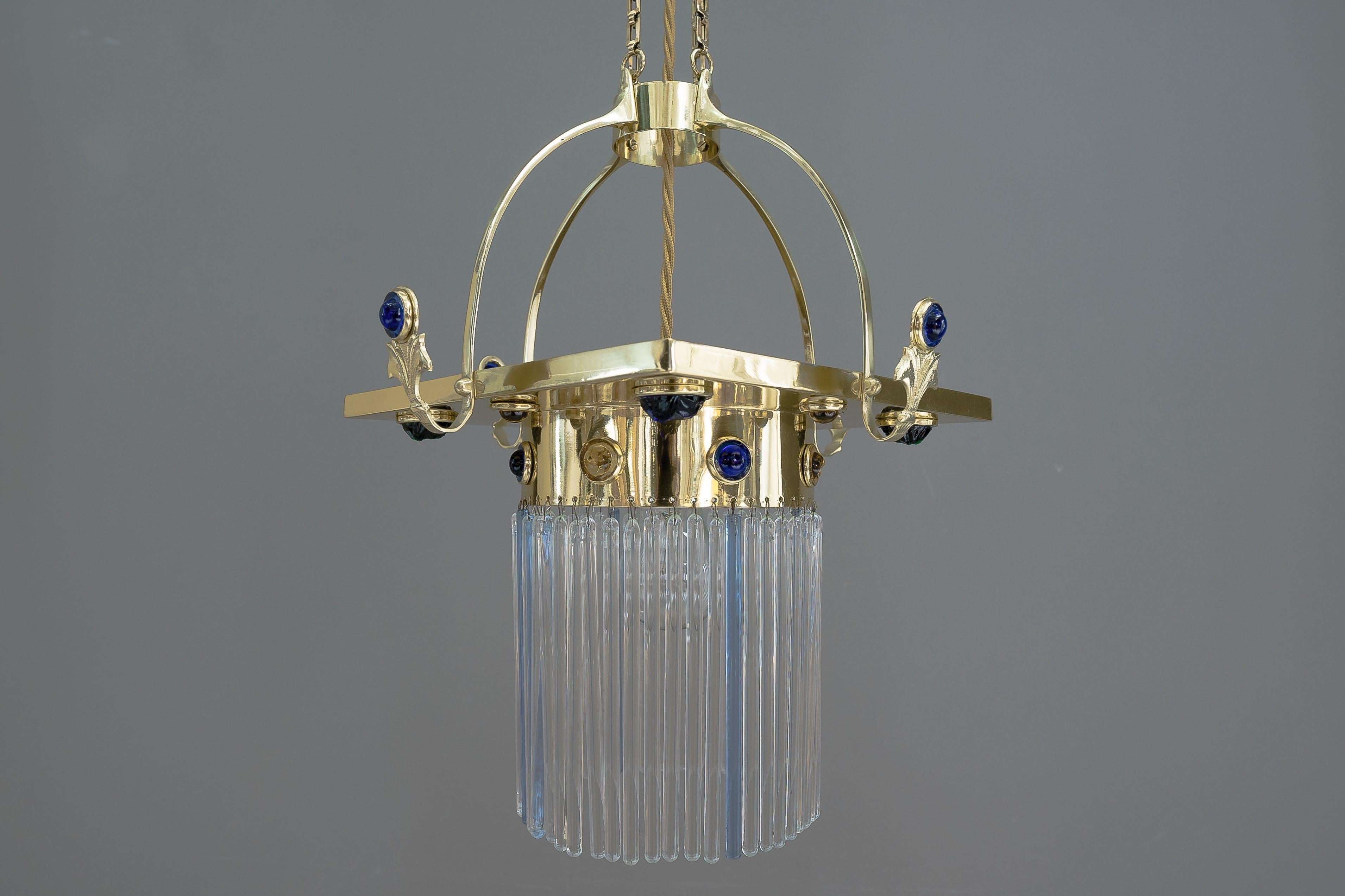 Brass Jugendstil Pendant with Opaline Glass Stones and Solid Glass Sticks, Vienna 1908