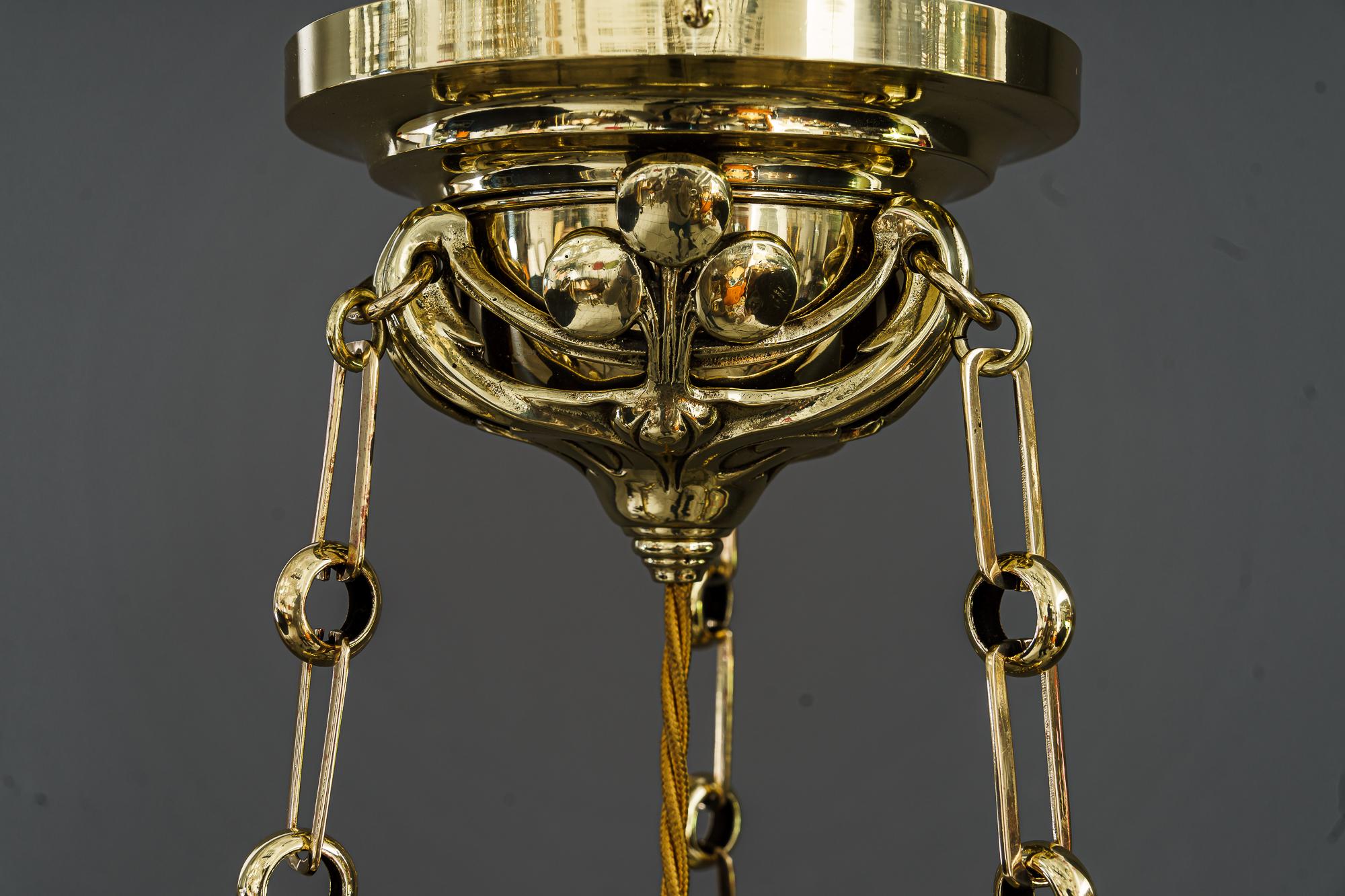 Jugendstil-Pendelleuchte mit originalem geschliffenem Glasschirm Vienna aus der Zeit um 1908 im Angebot 4