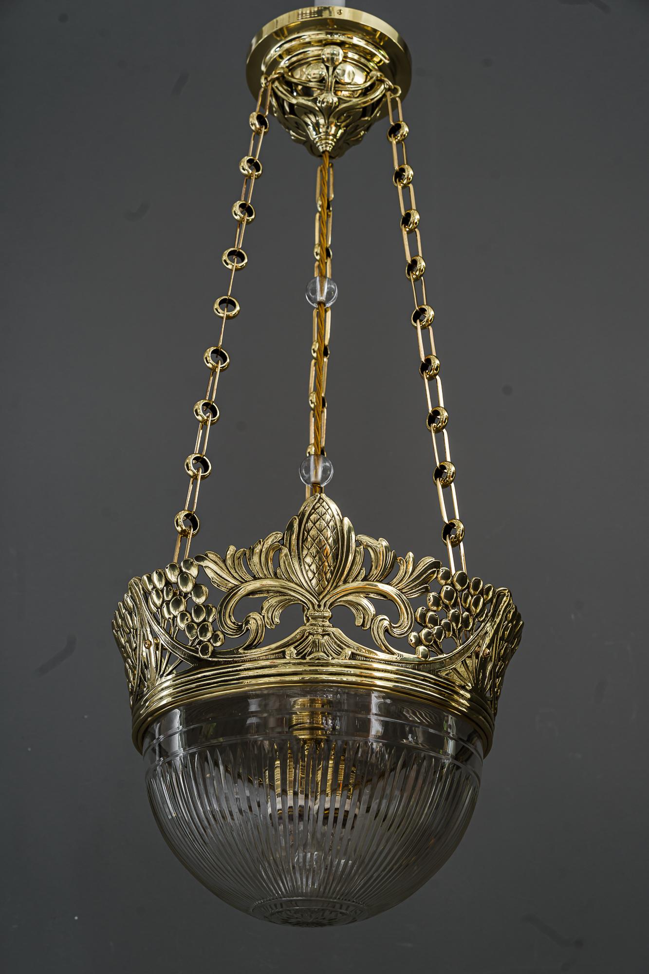 Jugendstil Pendant with Original Cut Glass Shade Vienna Around 1908 For Sale 5