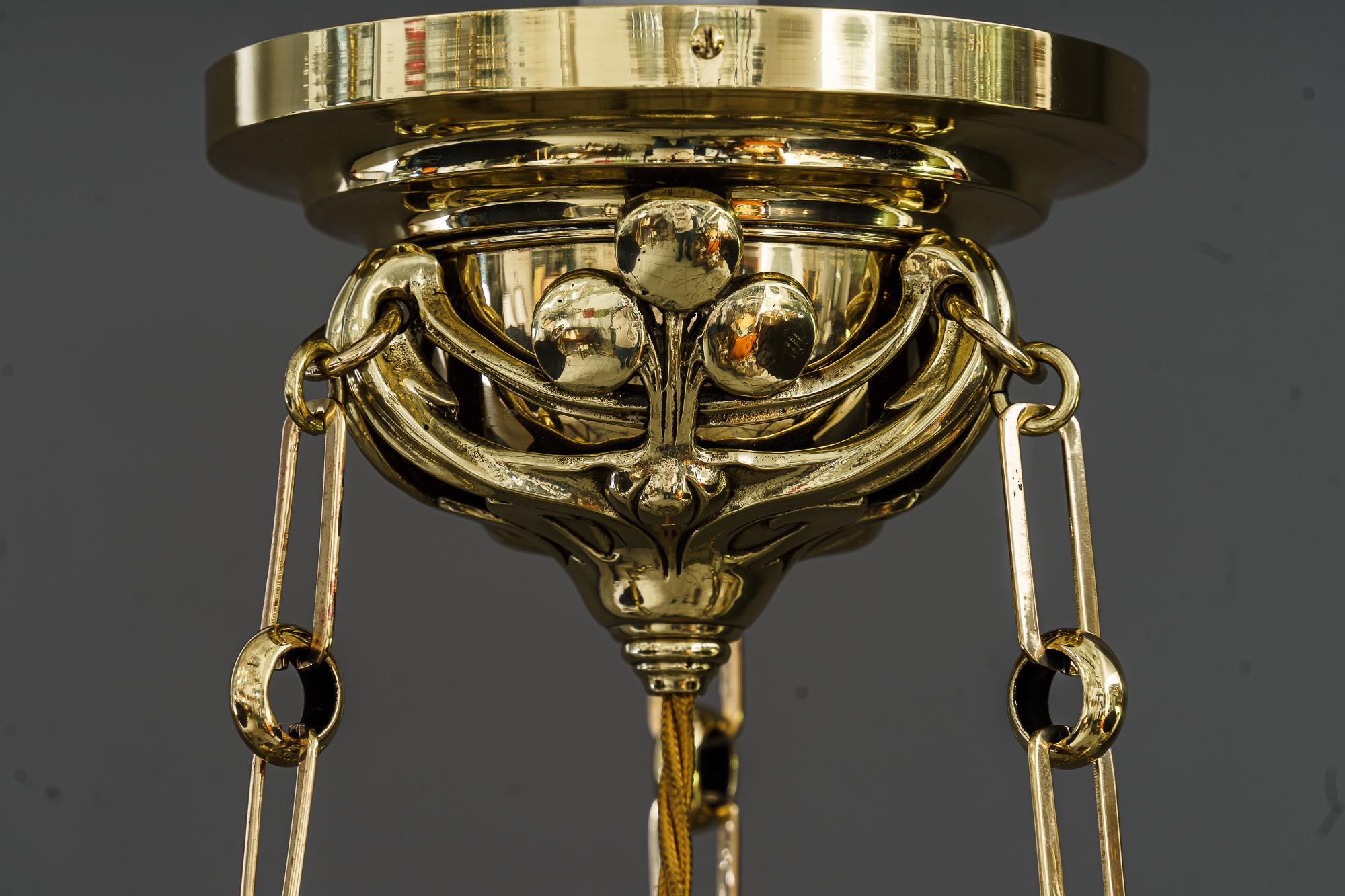 Jugendstil-Pendelleuchte mit originalem geschliffenem Glasschirm Vienna aus der Zeit um 1908 (Österreichisch) im Angebot