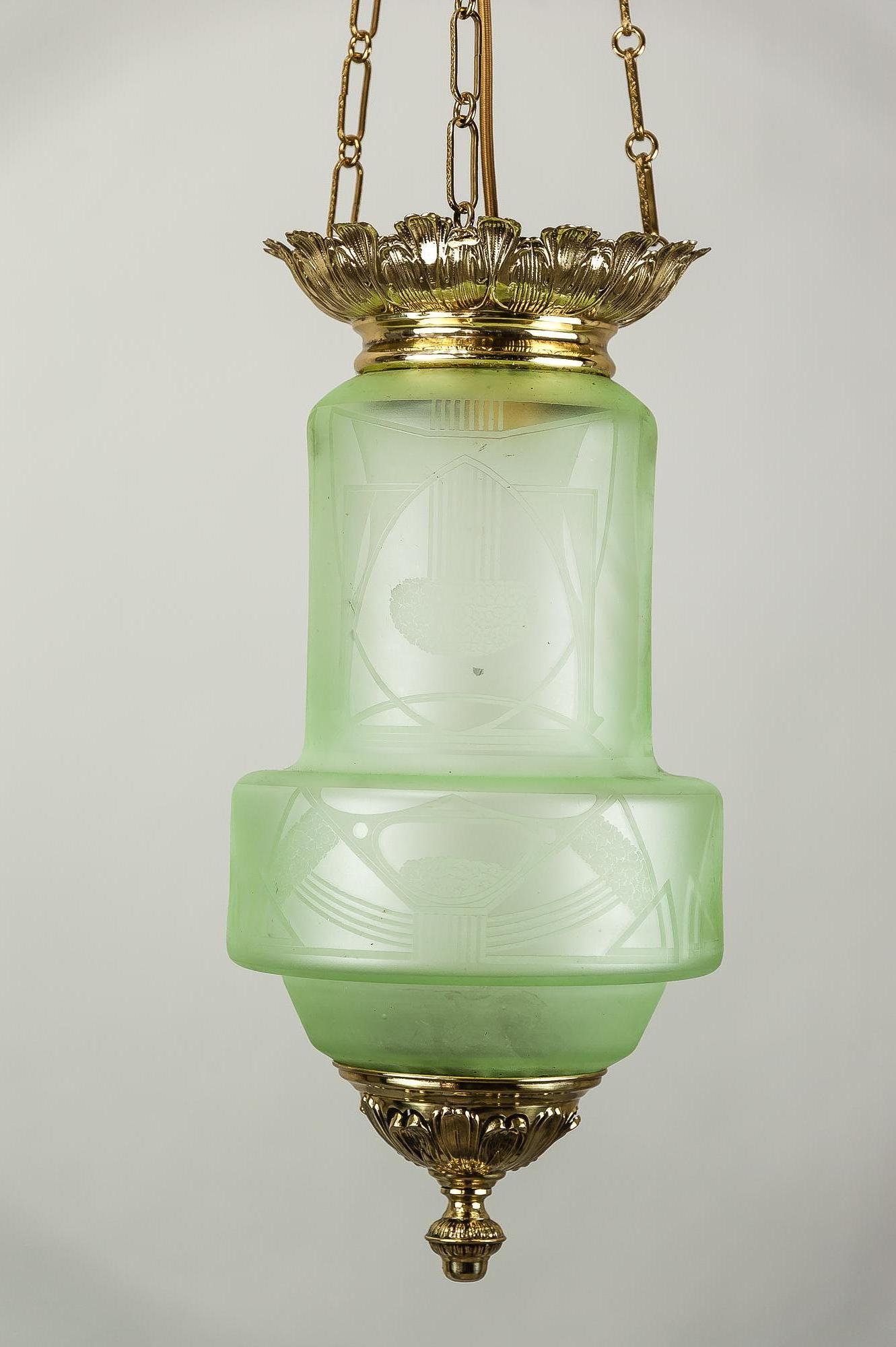 Jugendstil pendant with original glass, circa 1900s.
Polished and stove enamelled.