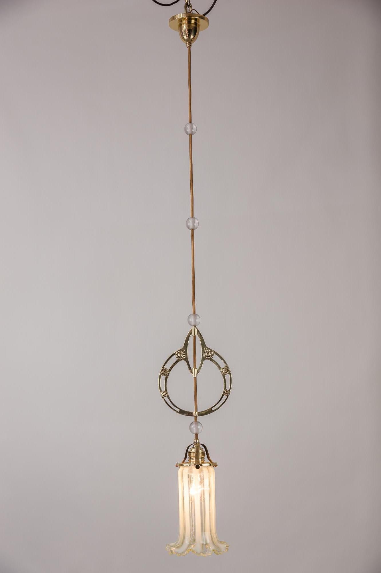 Jugendstil Pendant with Original Opaline Shade, circa 1908 (Messing)