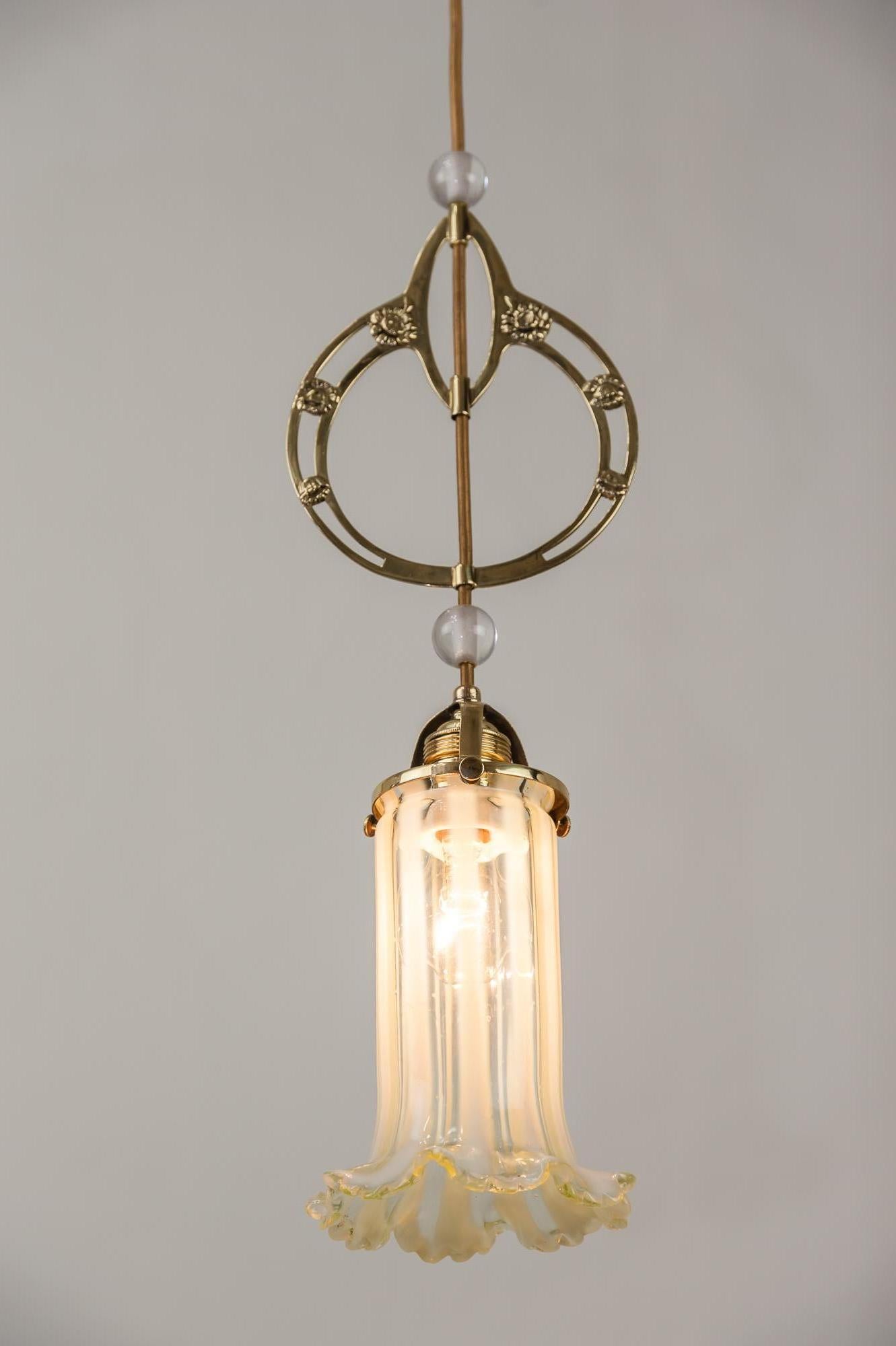 Jugendstil Pendant with Original Opaline Shade, circa 1908 2