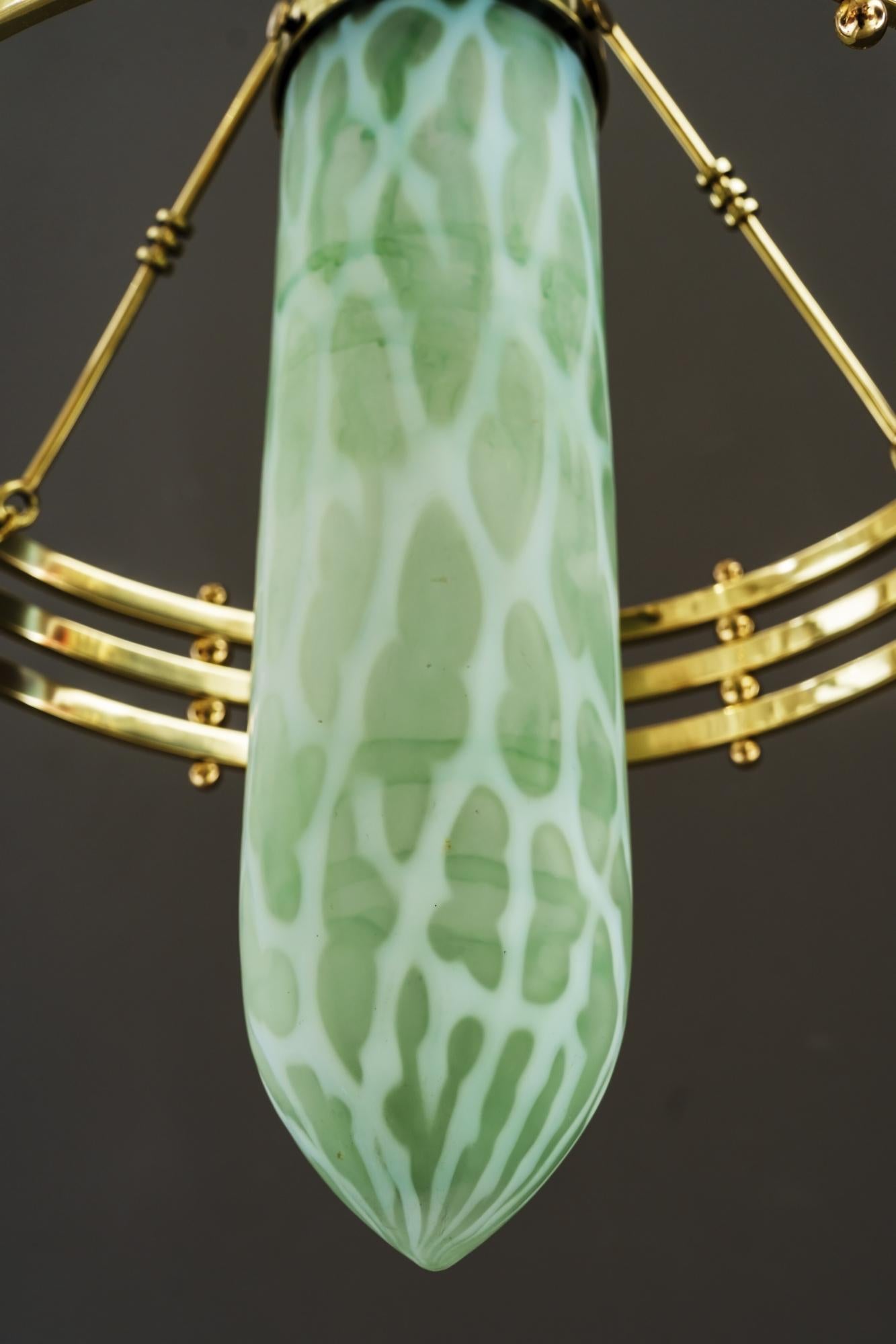 Jugendstil Pendant with Palme Koenig Glass Shade Vienna Around 1910 For Sale 4