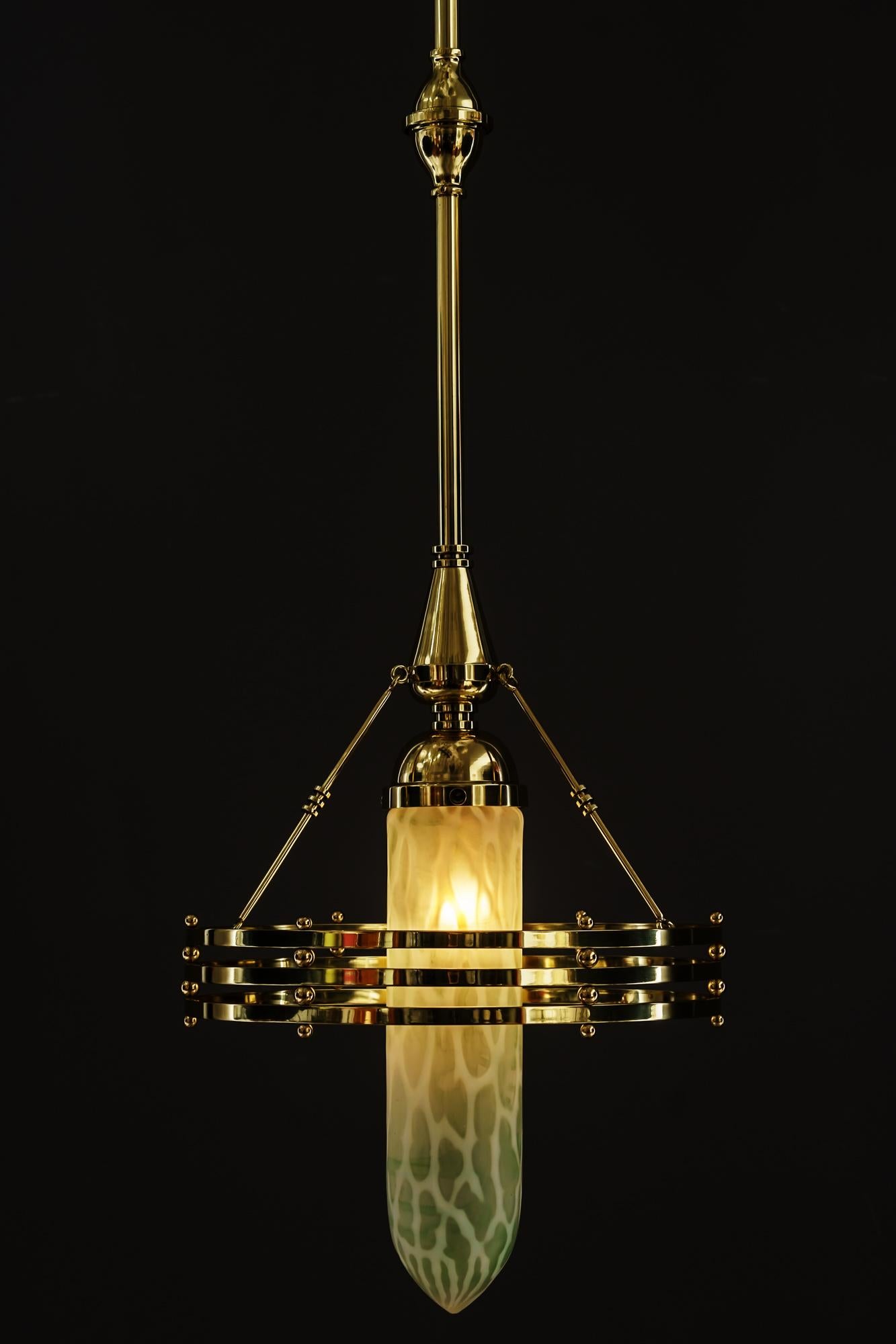 Jugendstil Pendant with Palme Koenig Glass Shade Vienna Around 1910 For Sale 6