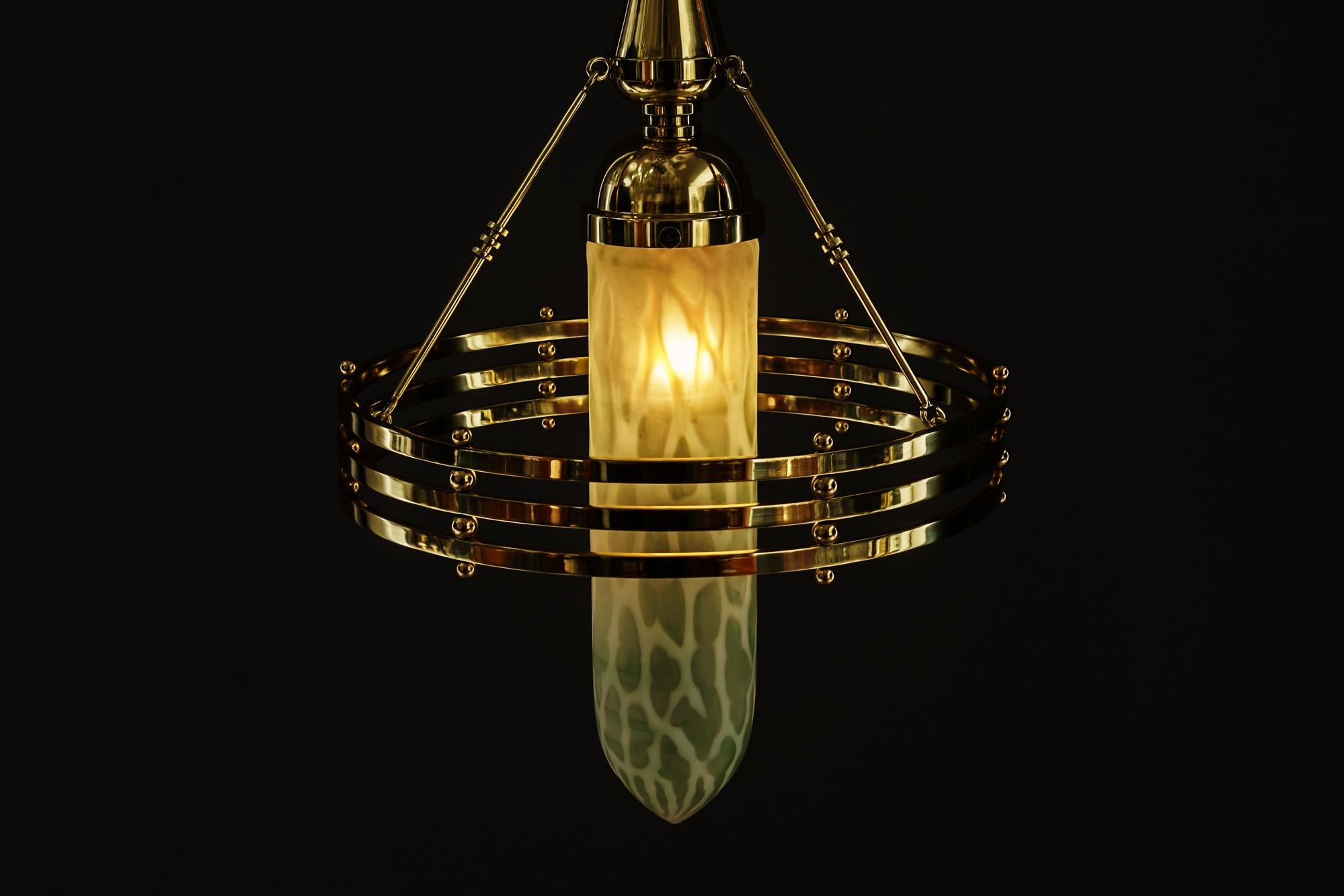 Jugendstil Pendant with Palme Koenig Glass Shade Vienna Around 1910 For Sale 7