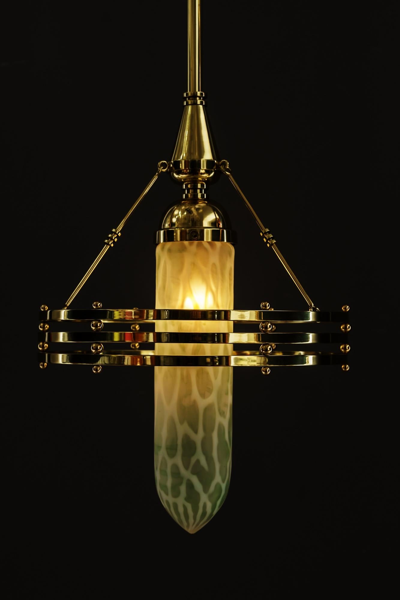 Jugendstil Pendant with Palme Koenig Glass Shade Vienna Around 1910 For Sale 8